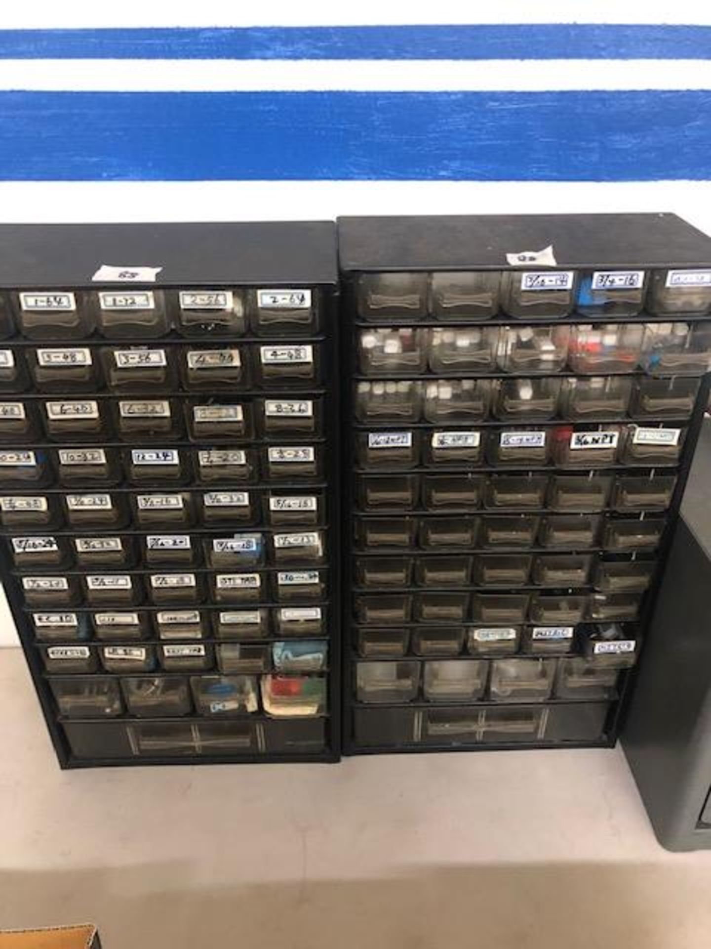 Two hardware tool boxes with 51 small drawers each