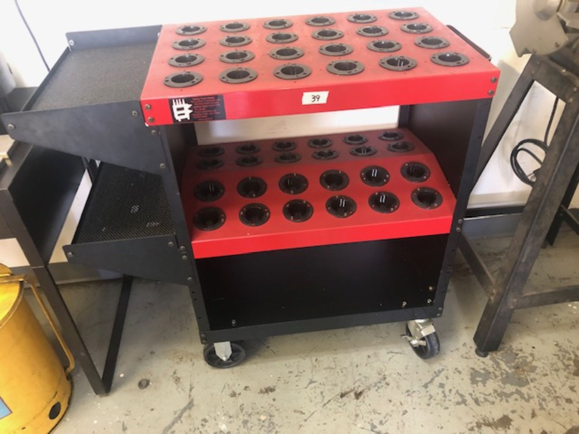 Cart for tool holders, black and red metal