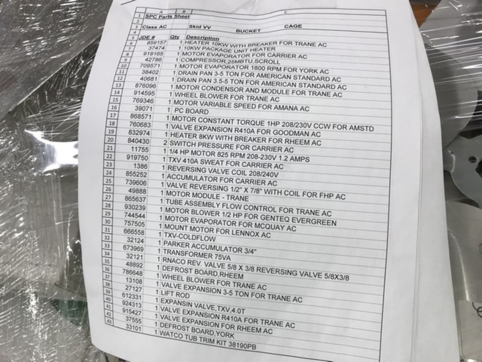 PALLET ASSORTED A/C PARTS (VV) - Image 2 of 2