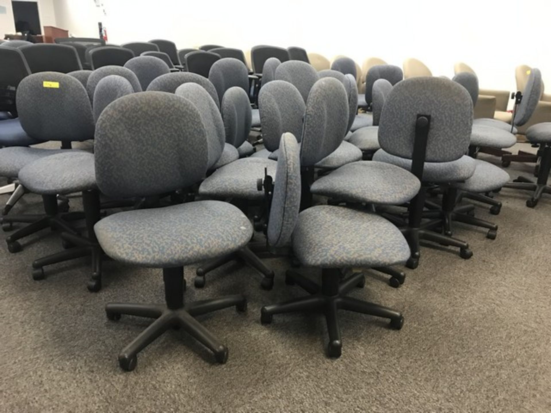 TEAL / PURPLE ARMLESS OFFICE CHAIRS