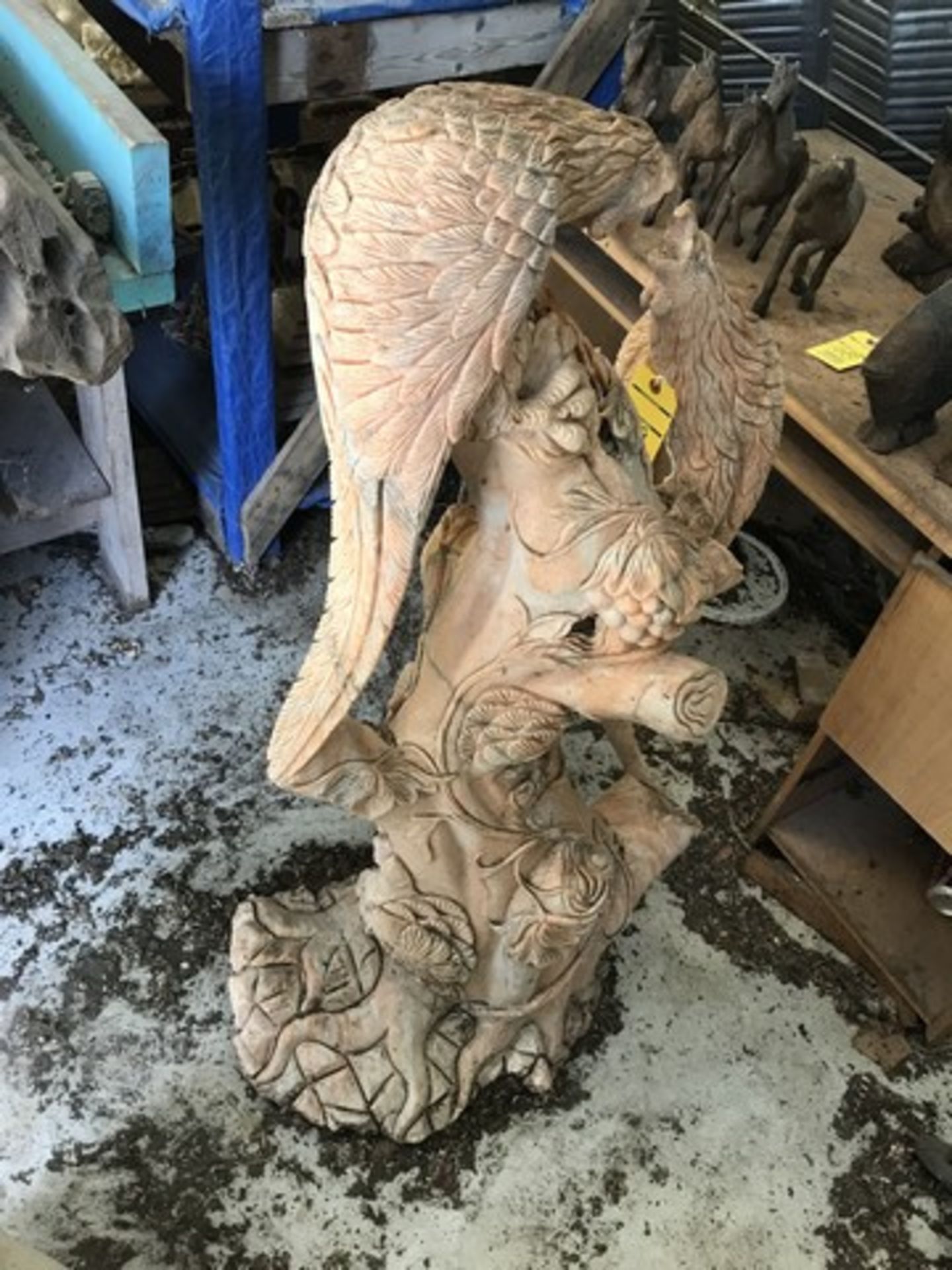 ORANGE MARBLE STATUE - FIGHTING HAWKS - APPROXIMATELY 48''x20''x12'' (FOB LOXAHATCHEE, FL)