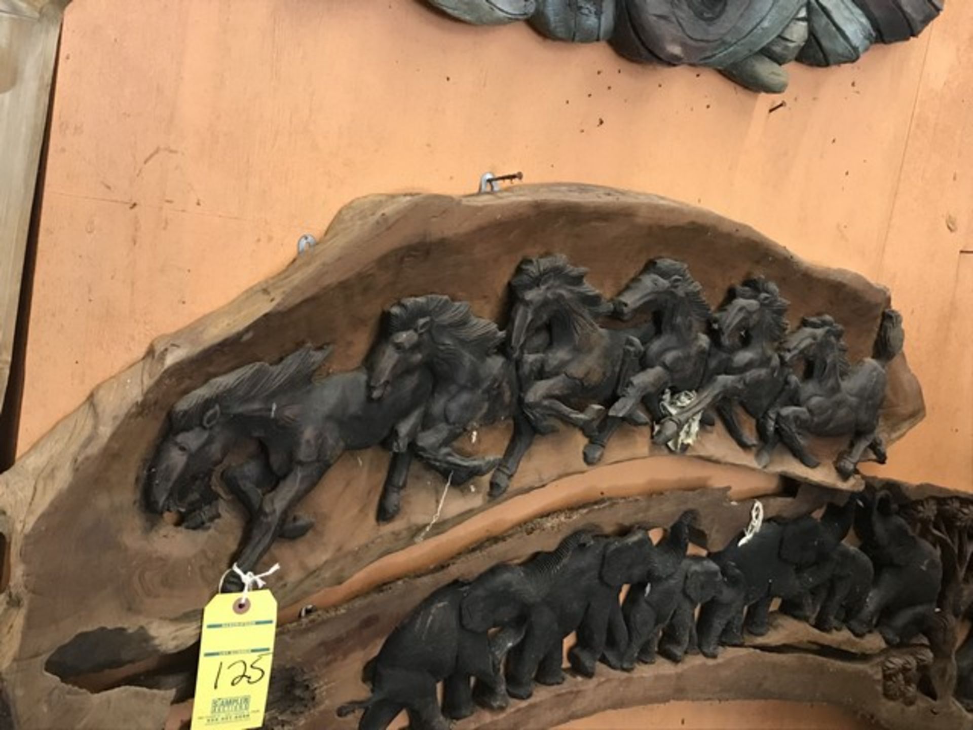 CARVED WOOD WALL ART - 6 BLACK HORSES - 42''L (FOB LOXAHATCHEE, FL)