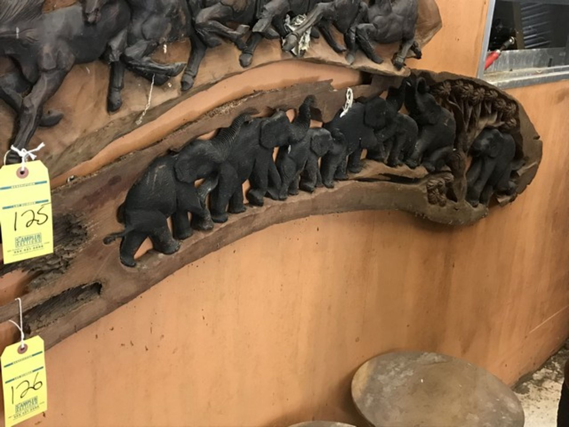 CARVED WOOD WALL ART - 7 BLACK ELEPHANTS - 63''L (FOB LOXAHATCHEE, FL)