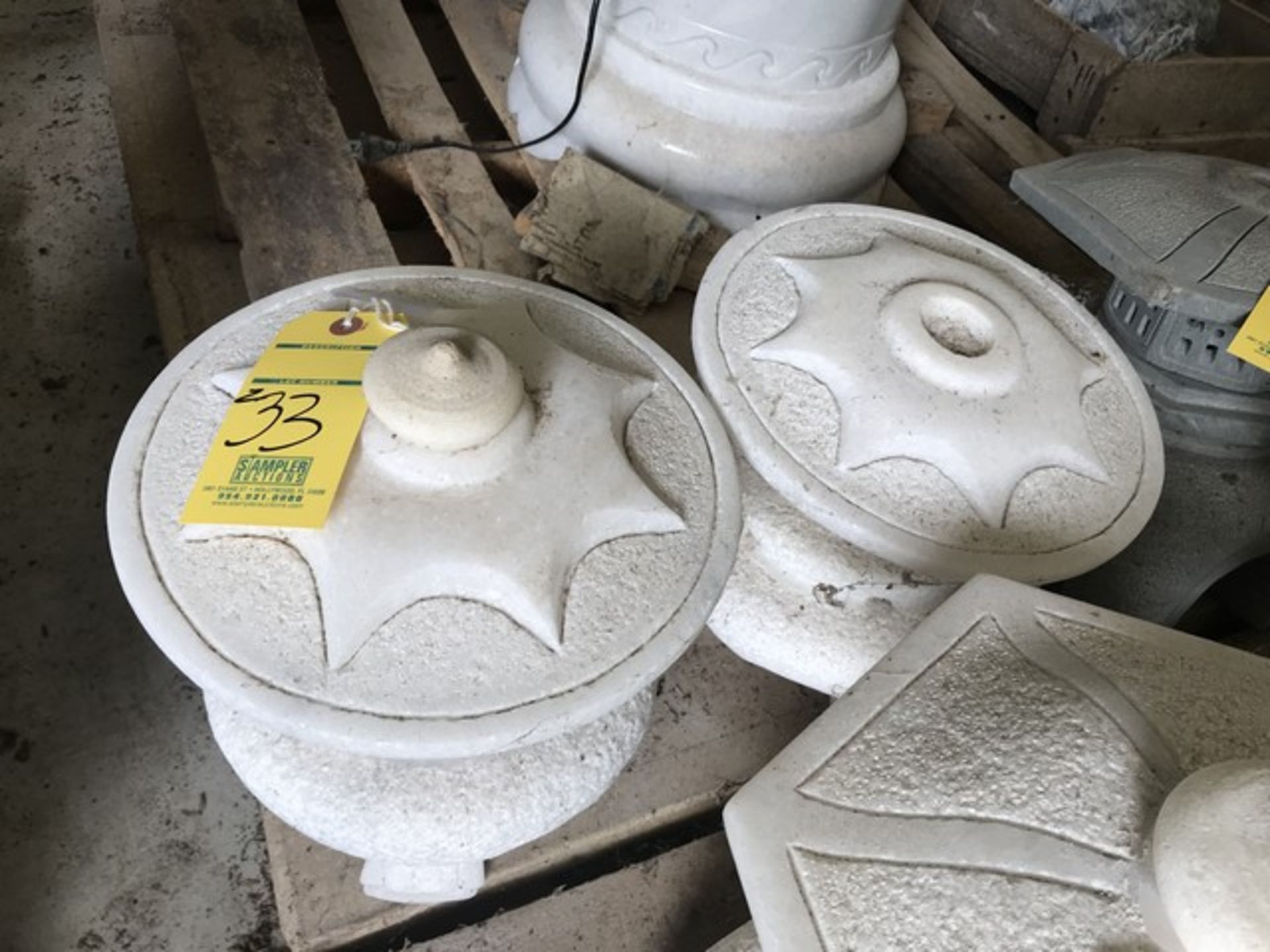 WHITE STONE PEDESTALS - APPROXIMATELY 14''x12''x12'' (ONE MISSING TOP) (FOB LOXAHATCHEE, FL)