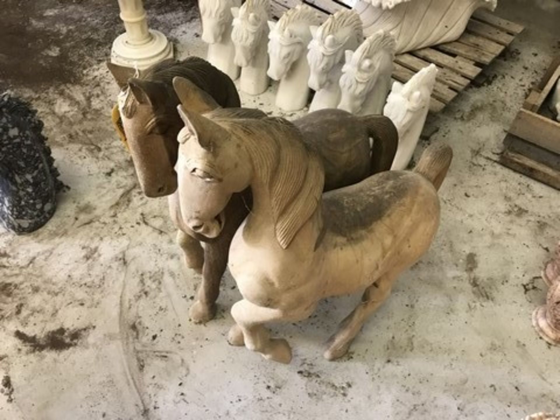 CARVED TEAK WOOD STATUES - HORSES - APPROXIMATELY 30''x24''x6'' (FOB LOXAHATCHEE, FL) - Image 2 of 2