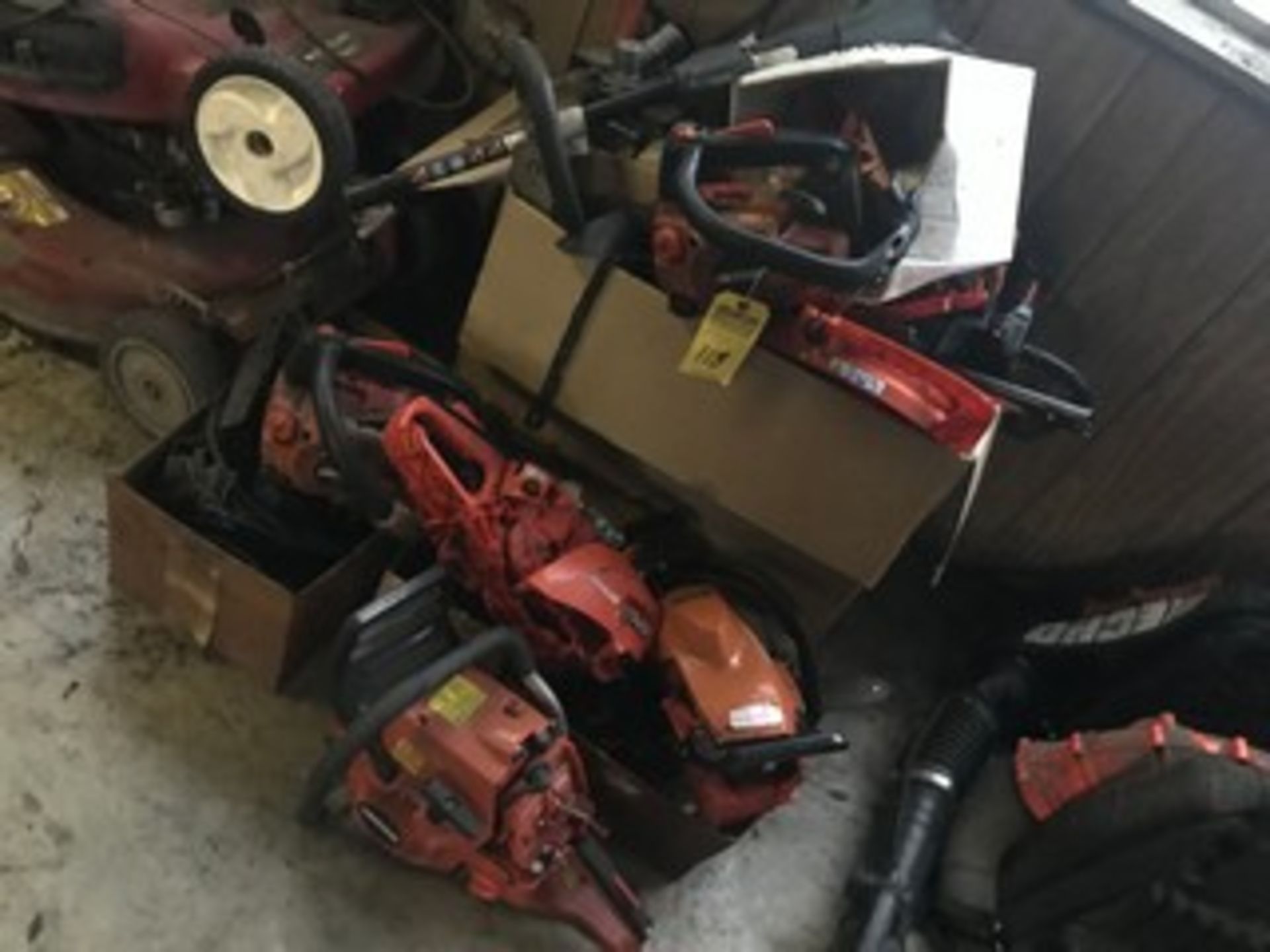 LOT CHAIN SAW PARTS, MOTORS, ETC