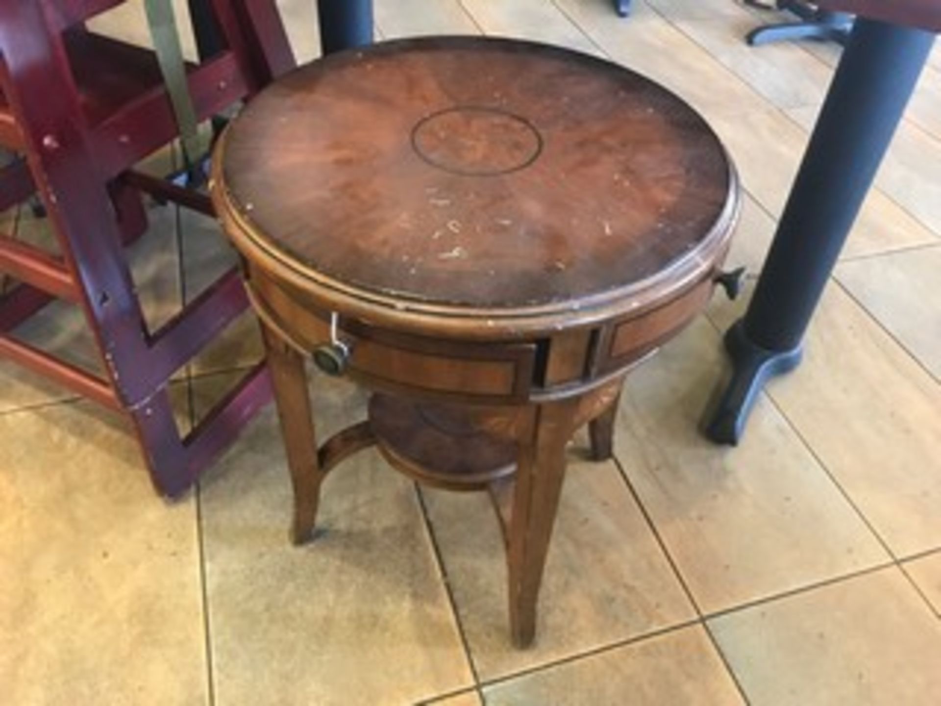 INLAID ROUND DESIGNER TABLE WITH 4 DRAWERS