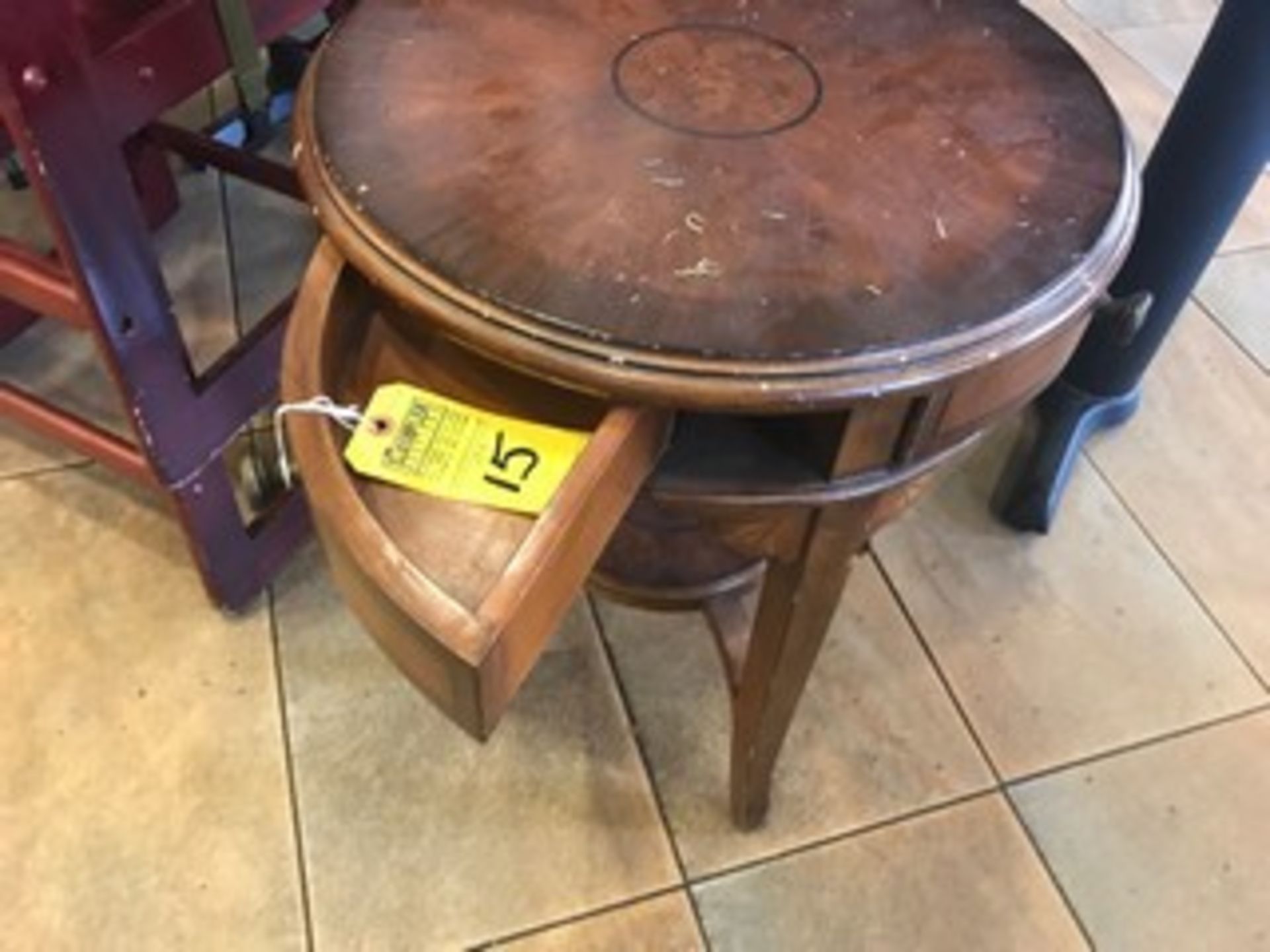 INLAID ROUND DESIGNER TABLE WITH 4 DRAWERS - Image 2 of 2
