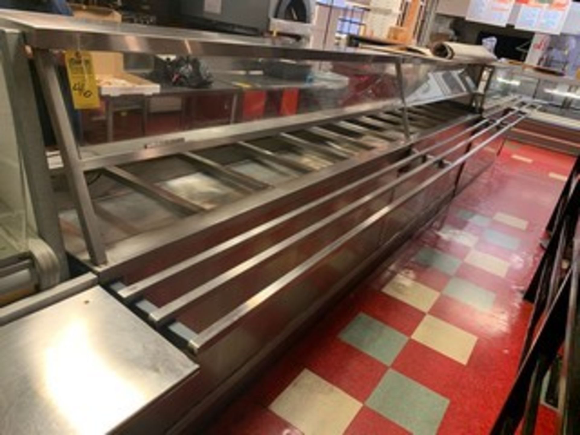 STAINLESS STEEL STEAM TABLE WITH SNEEZE GUARD & RAIL - 14'