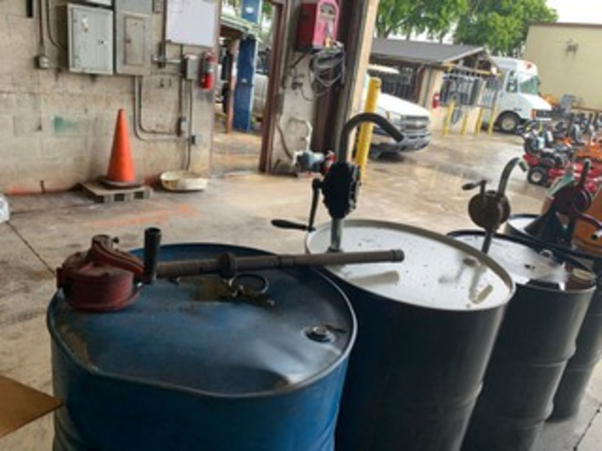 ASSORTED 55 GALLON BARRELS WITH PUMP & DOLLIES - Image 2 of 3