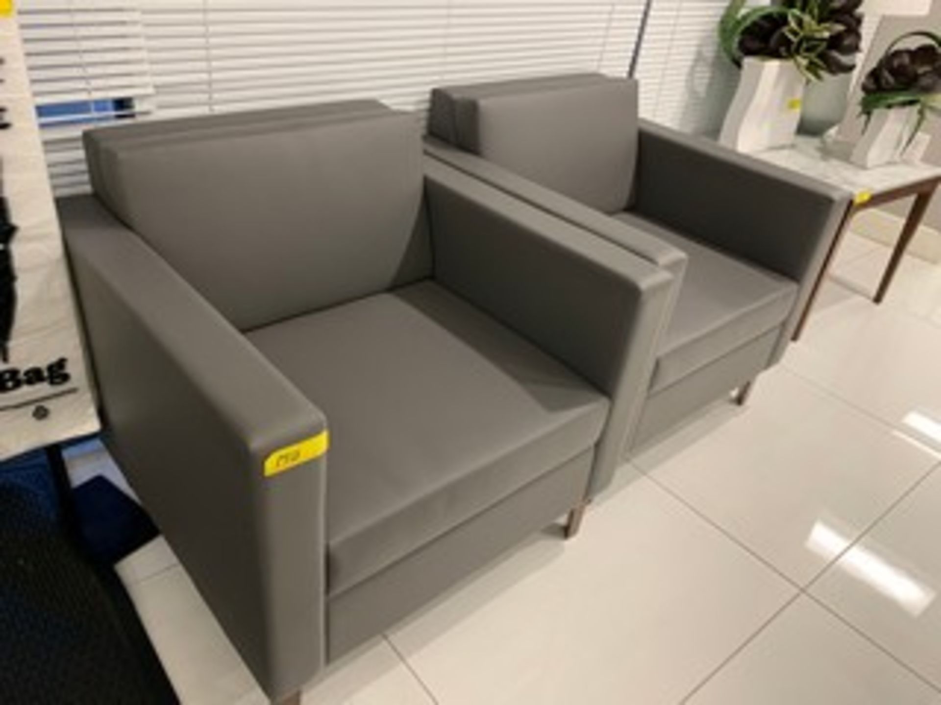 LEATHER LOOK GRAY ARM CHAIRS