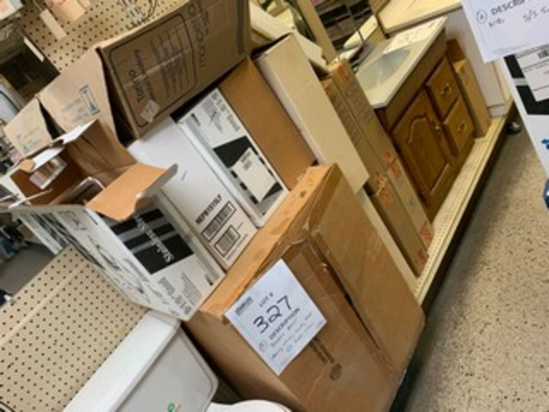 ASSORTED BOXED SINKS, STAINLESS STEEL SINKS, BIDET, VANITY MIRRORS, ETC