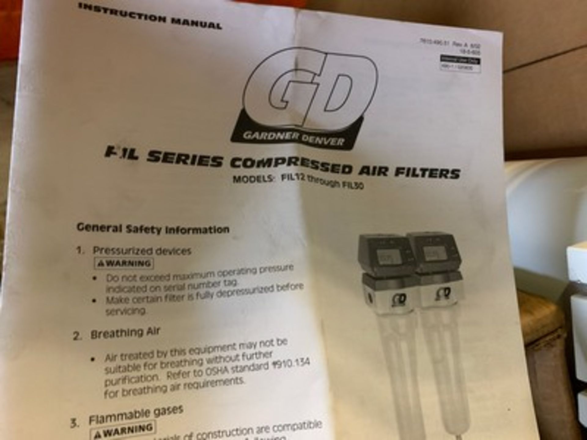 GARDNER DENVER F1L12 COMPRESSED AIR FILTER WITH 4 FILTER INSERTS - Image 3 of 4