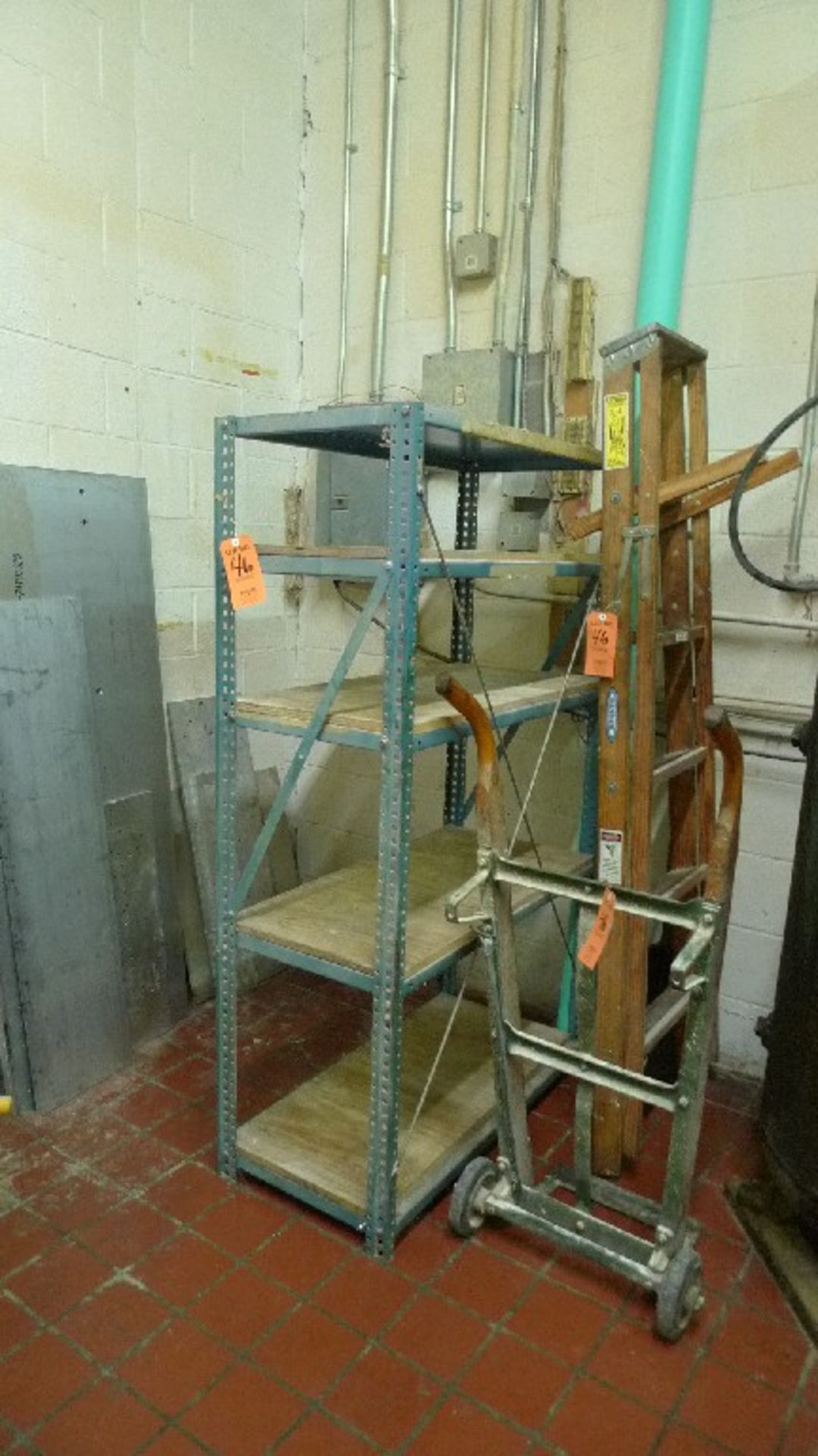 LOT: LADDER; HAND CART & SHELVING