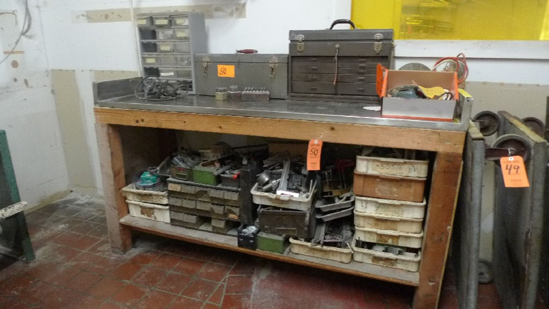 LOT: WORKBENCH W/ MISC. TOOLING; (2) TOOL BOXES