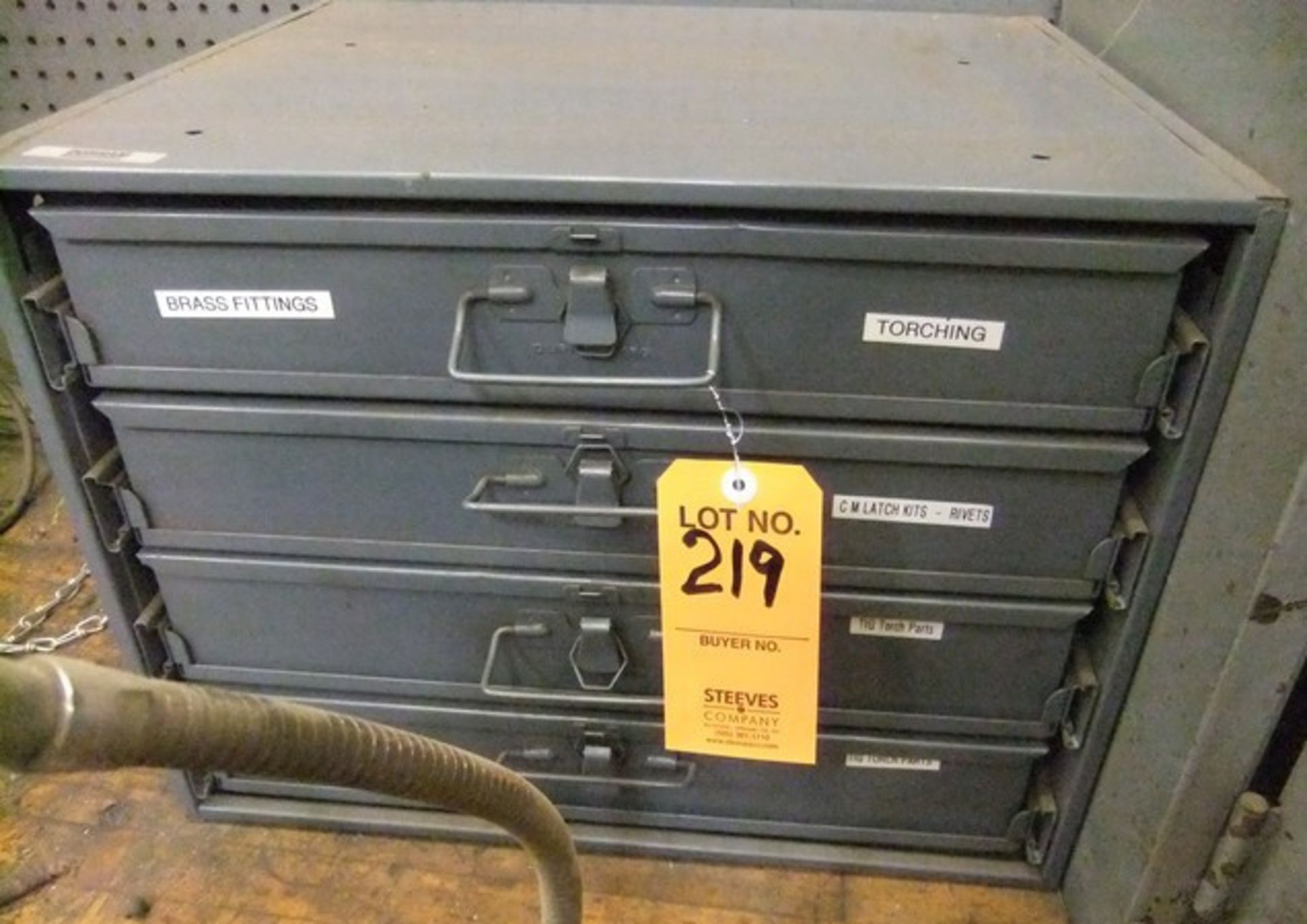 LOT: 4-DRAWER CABINET W/ WELDER PARTS