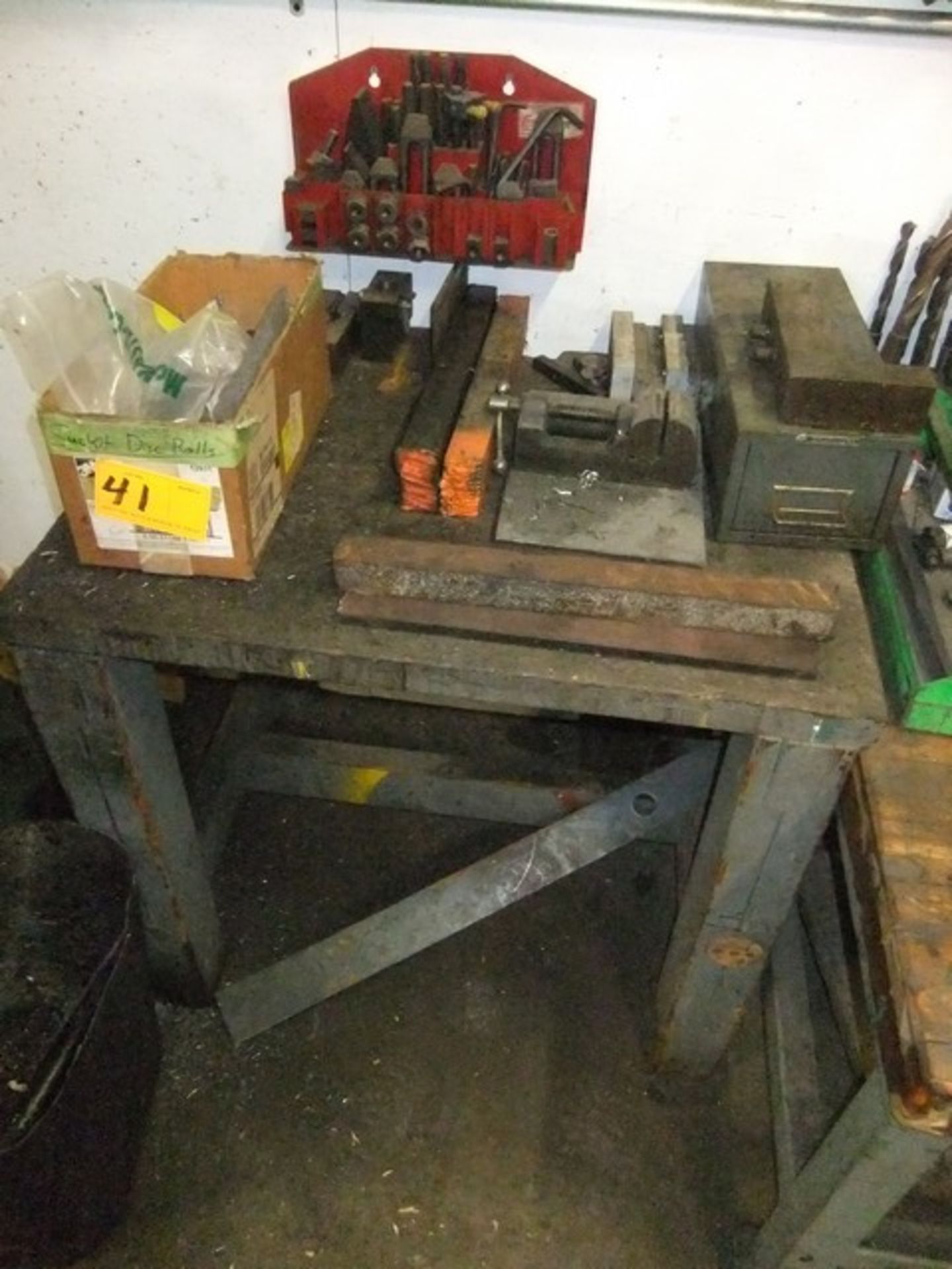 LOT: BRIDGEPORT ROUND OVERARM MILL MDL J, 1 HP HEAD W/ TABLE & CABINET W/ CONTENTS - Image 2 of 2