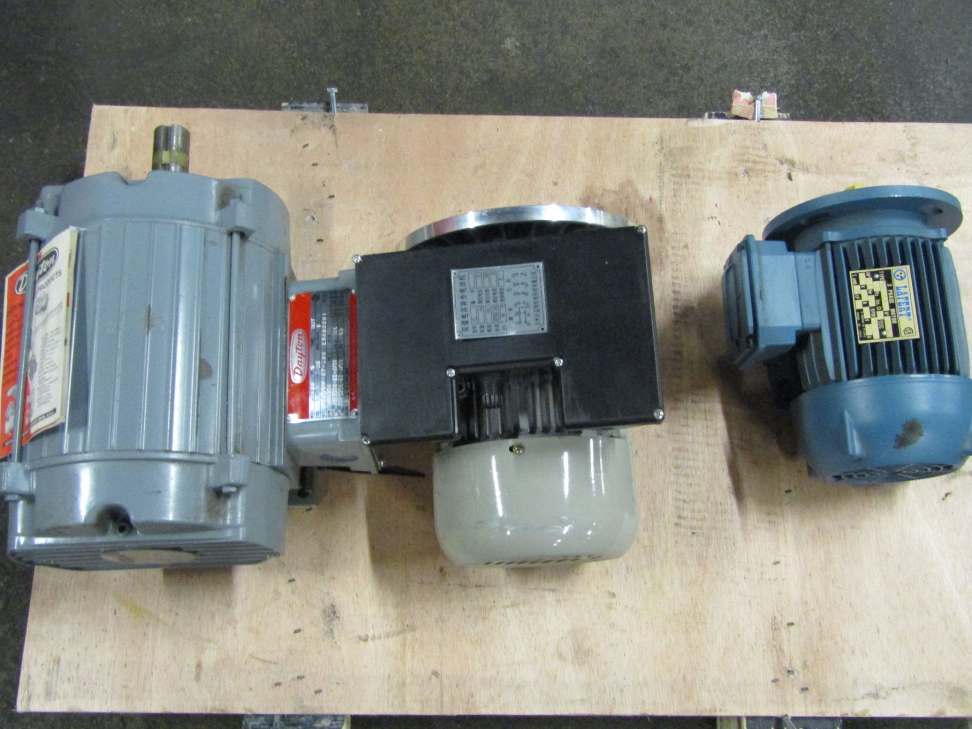Lot of 3 Electric Motors BRAND NEW - Laffert 1.5A, Dayton 5HP 230/460V 3 phase and more