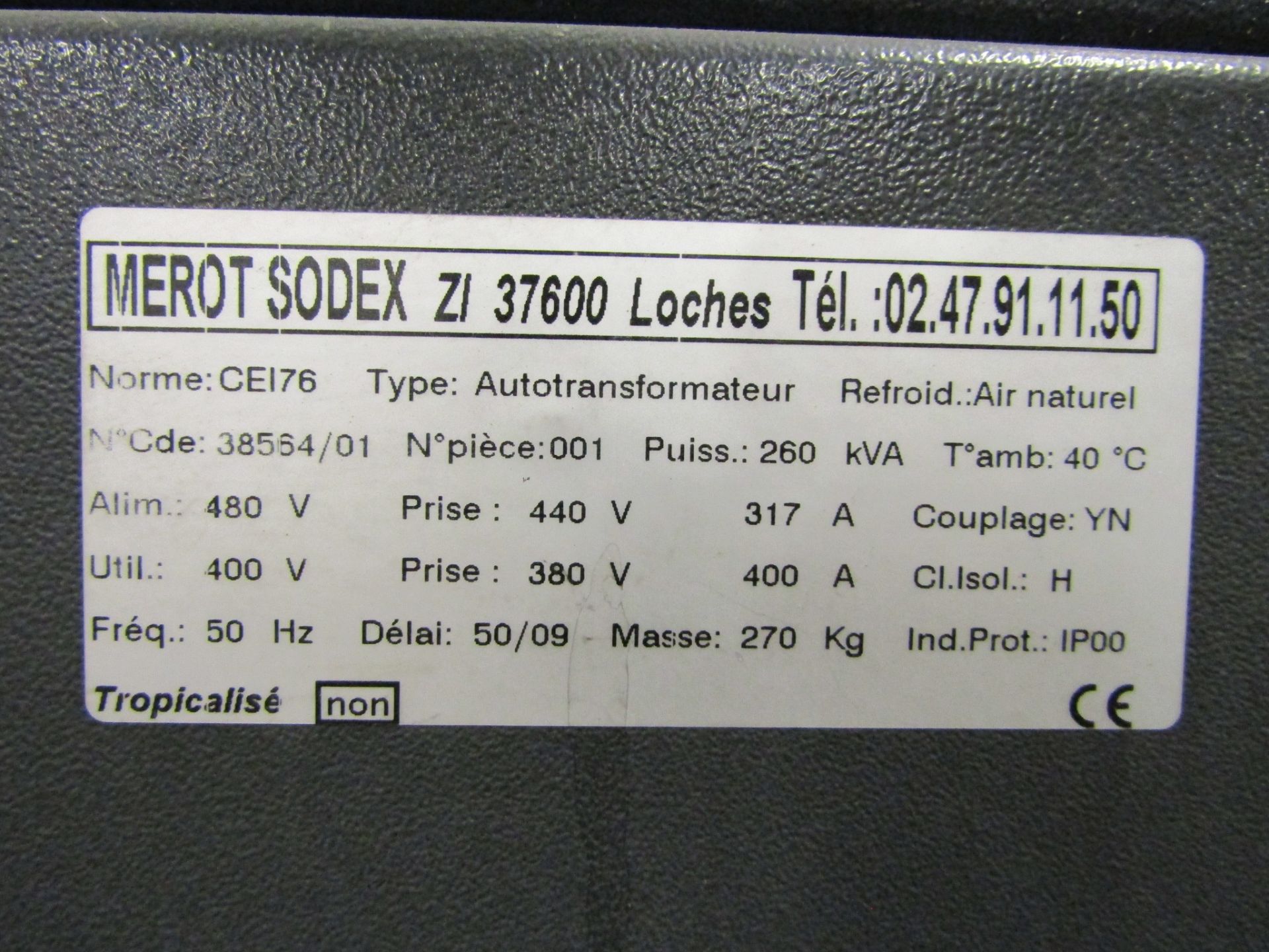 Merot Sodex 260KVA Electrical Transformer Autotransformer - 480V 400V 380V - Image 2 of 2