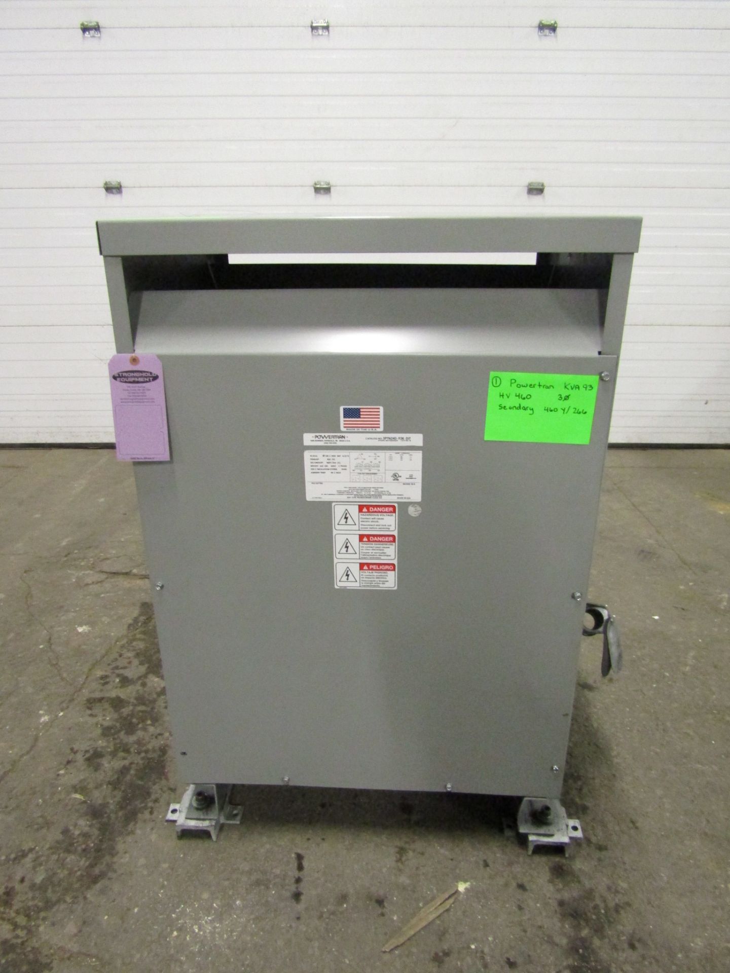 Powertran 93 KVA Electrical Transformer - 460V to 460Y / 266V 3 phase