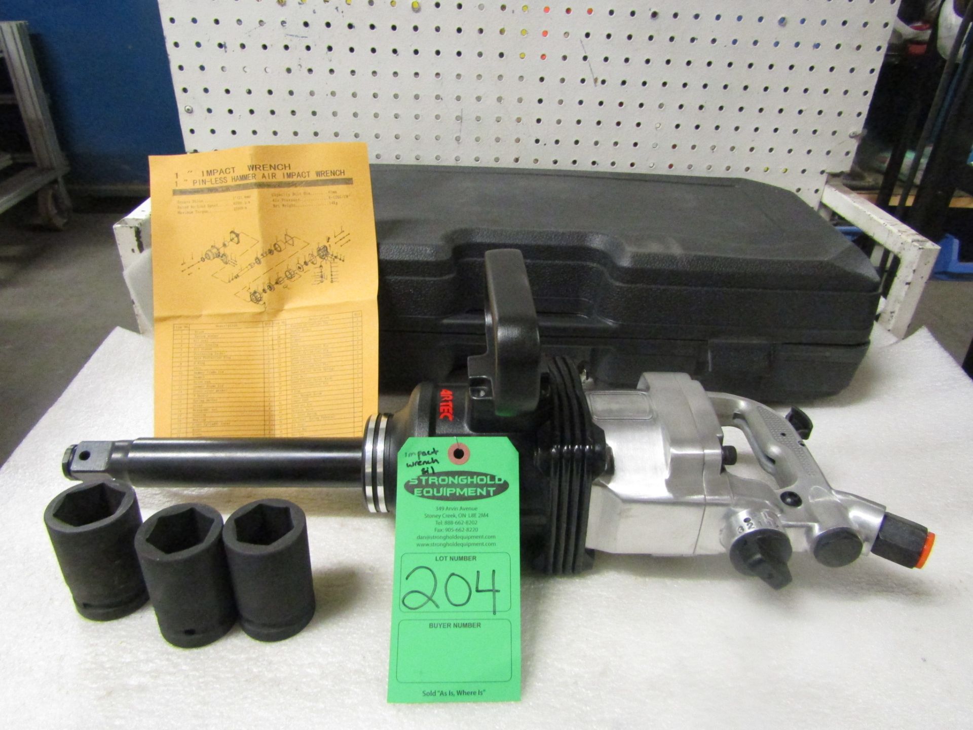 Airtec Extended Reach 1" Drive Air Impact Wrench - MINT UNUSED impact gun complete with sockets in