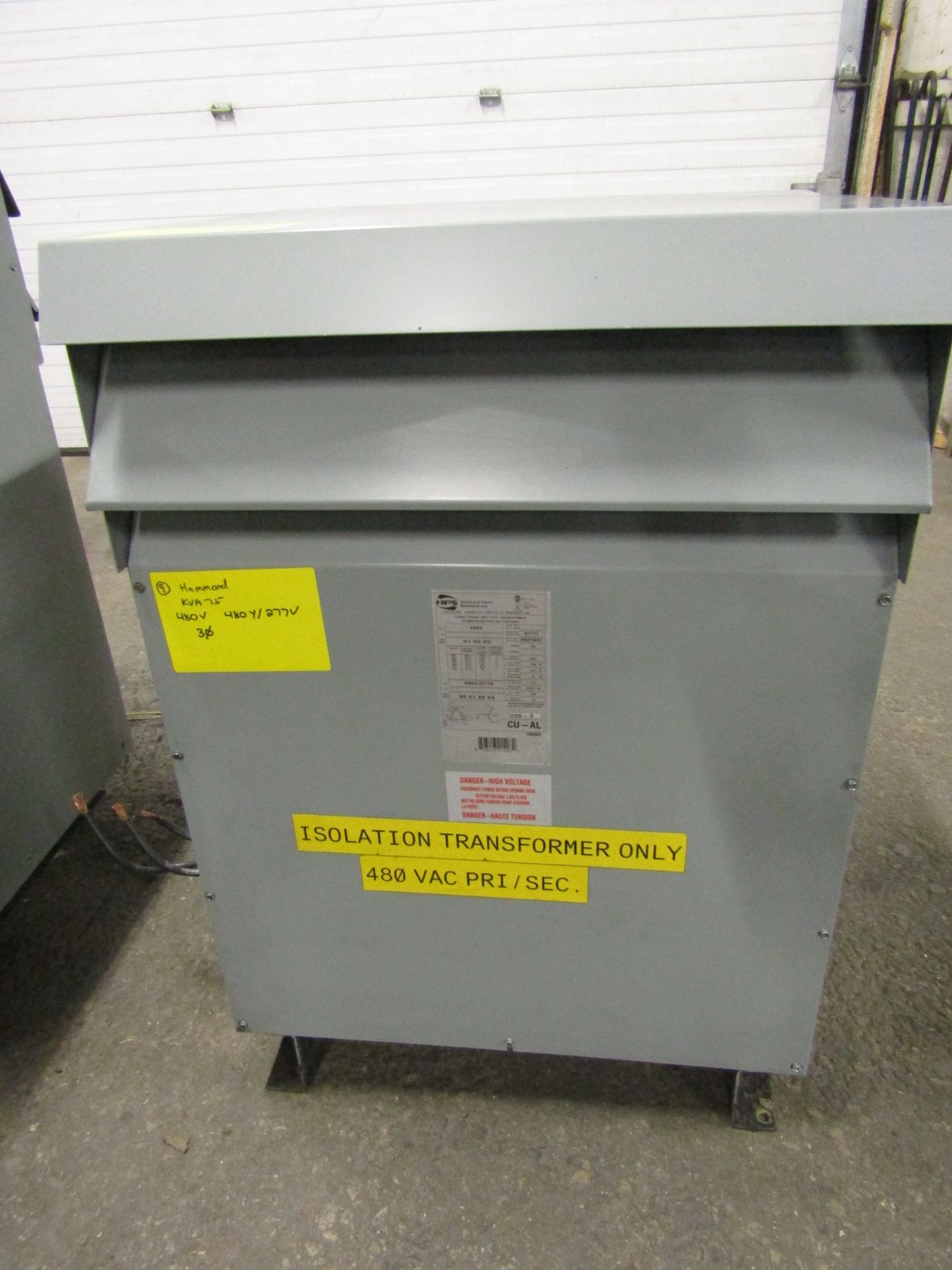 Hammond 75 KVA Electrical Transformer - 480V to 480Y / 277V 3 phase - Image 3 of 3