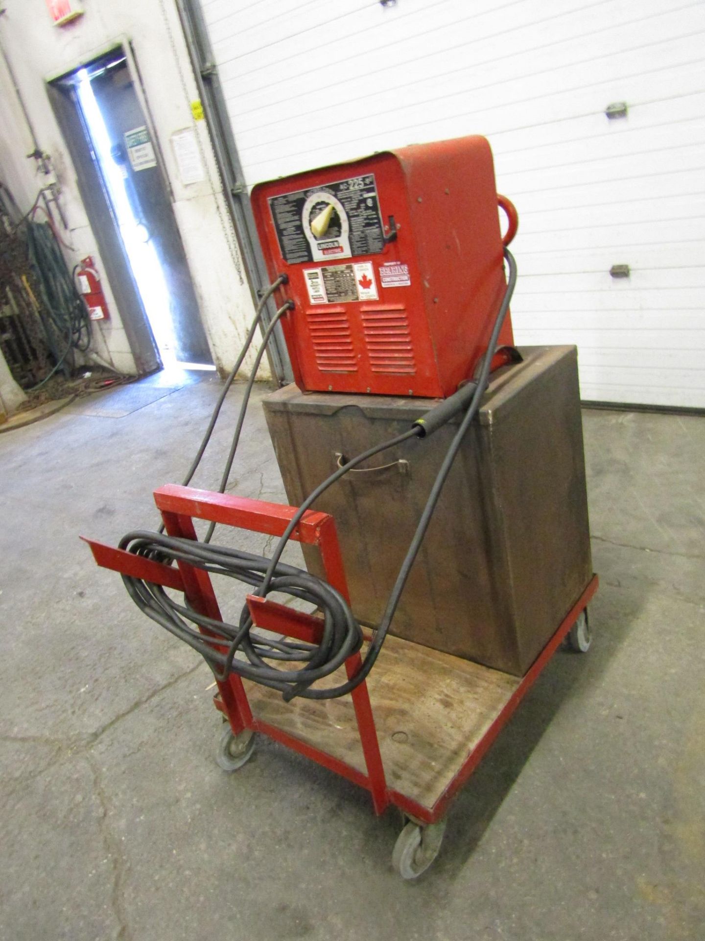 Lincoln Electric AC-225-S Arc Welder on cart with box with accessories including Saftey helmet and