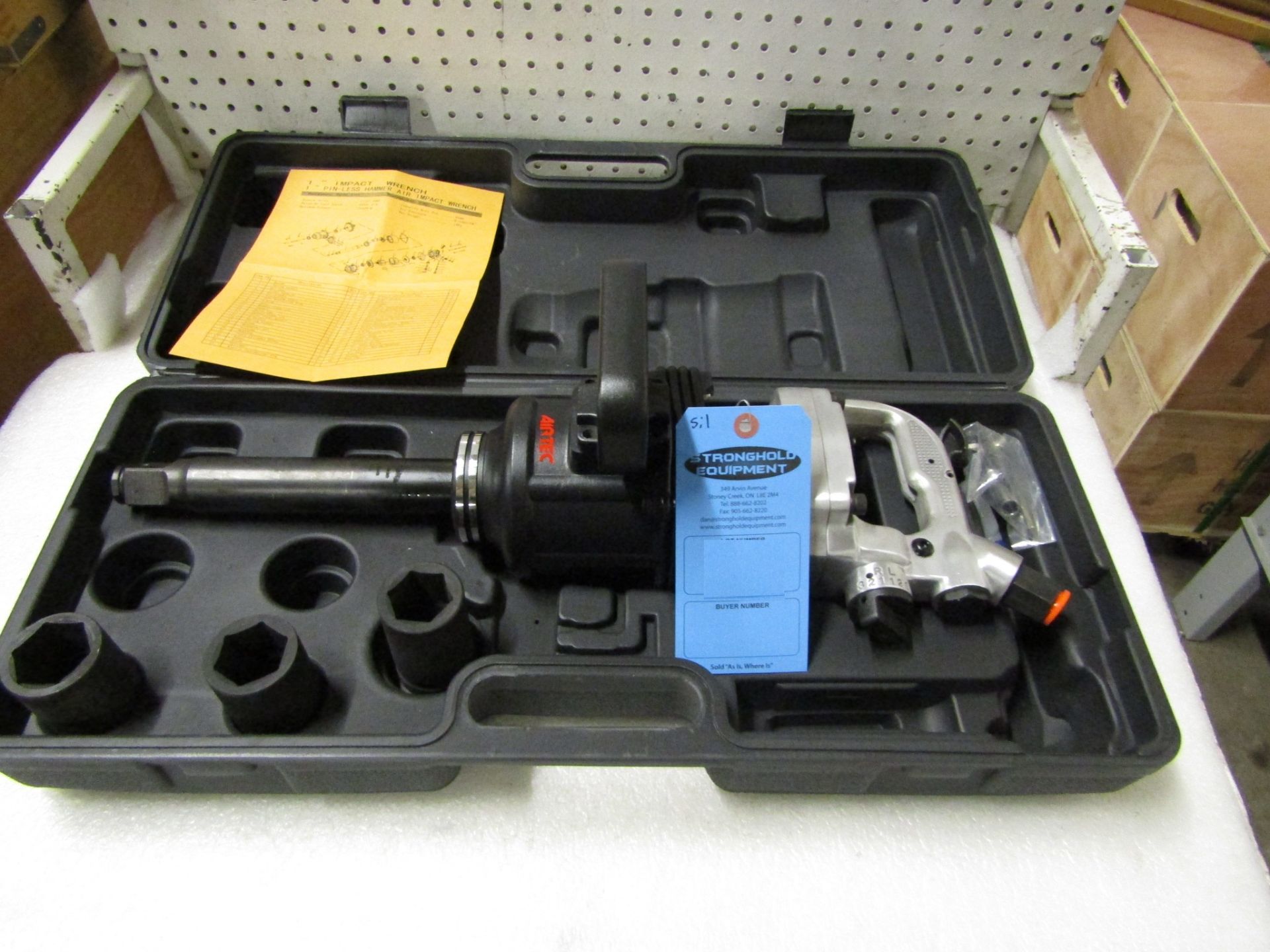 Extended Reach 1" Drive Air Impact Wrench - MINT UNUSED impact gun complete with sockets in