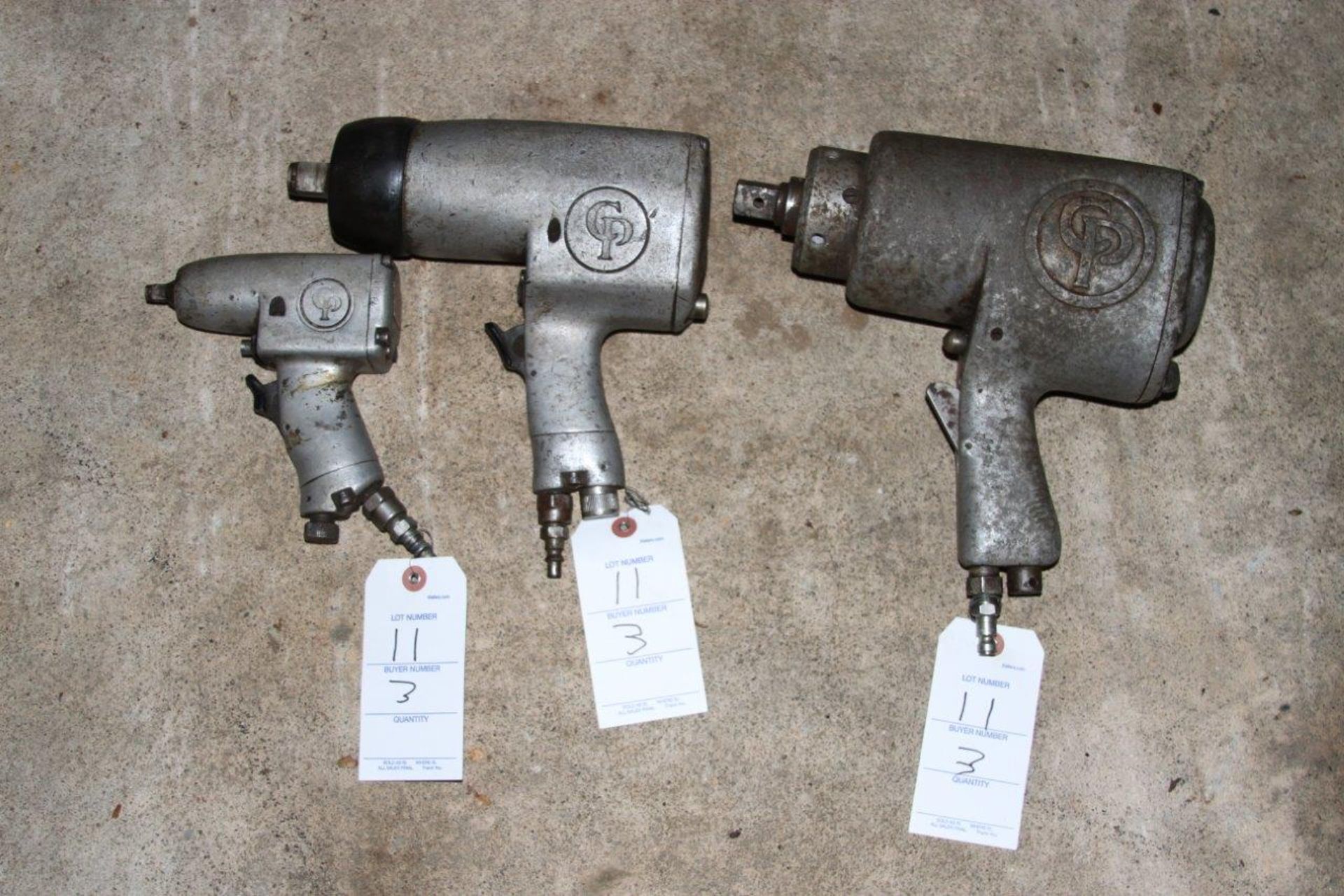 (3) Central Pneumatic Impact Guns 3/8 and 1/2 Drive, assorted Size