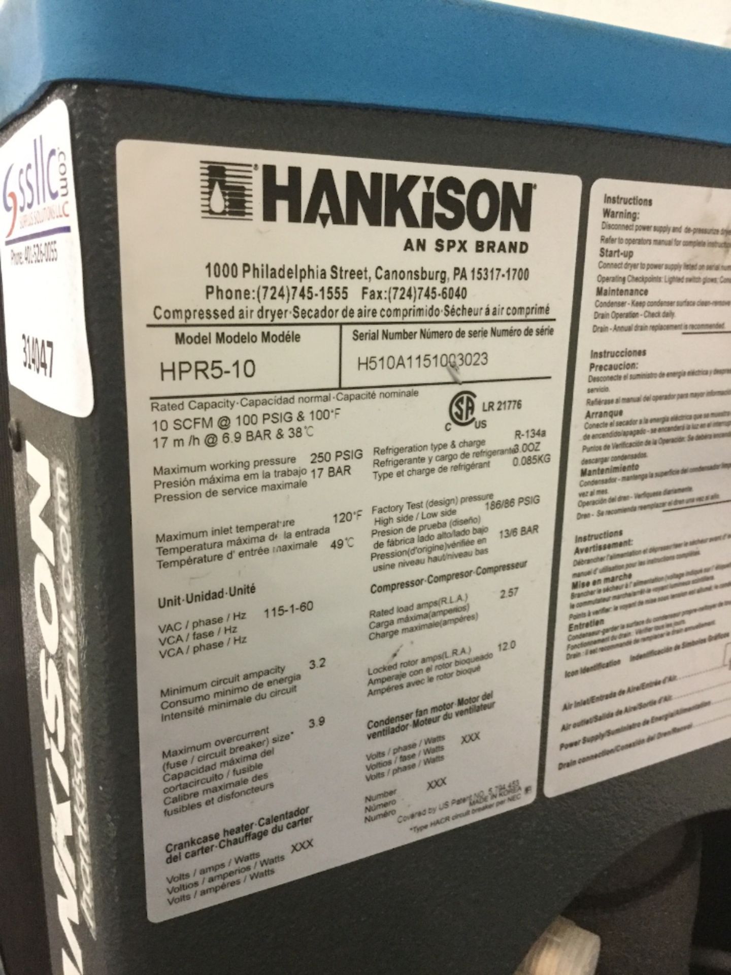Hankison HPR Series Refrigerated Compressed Air Dryer - Image 2 of 2
