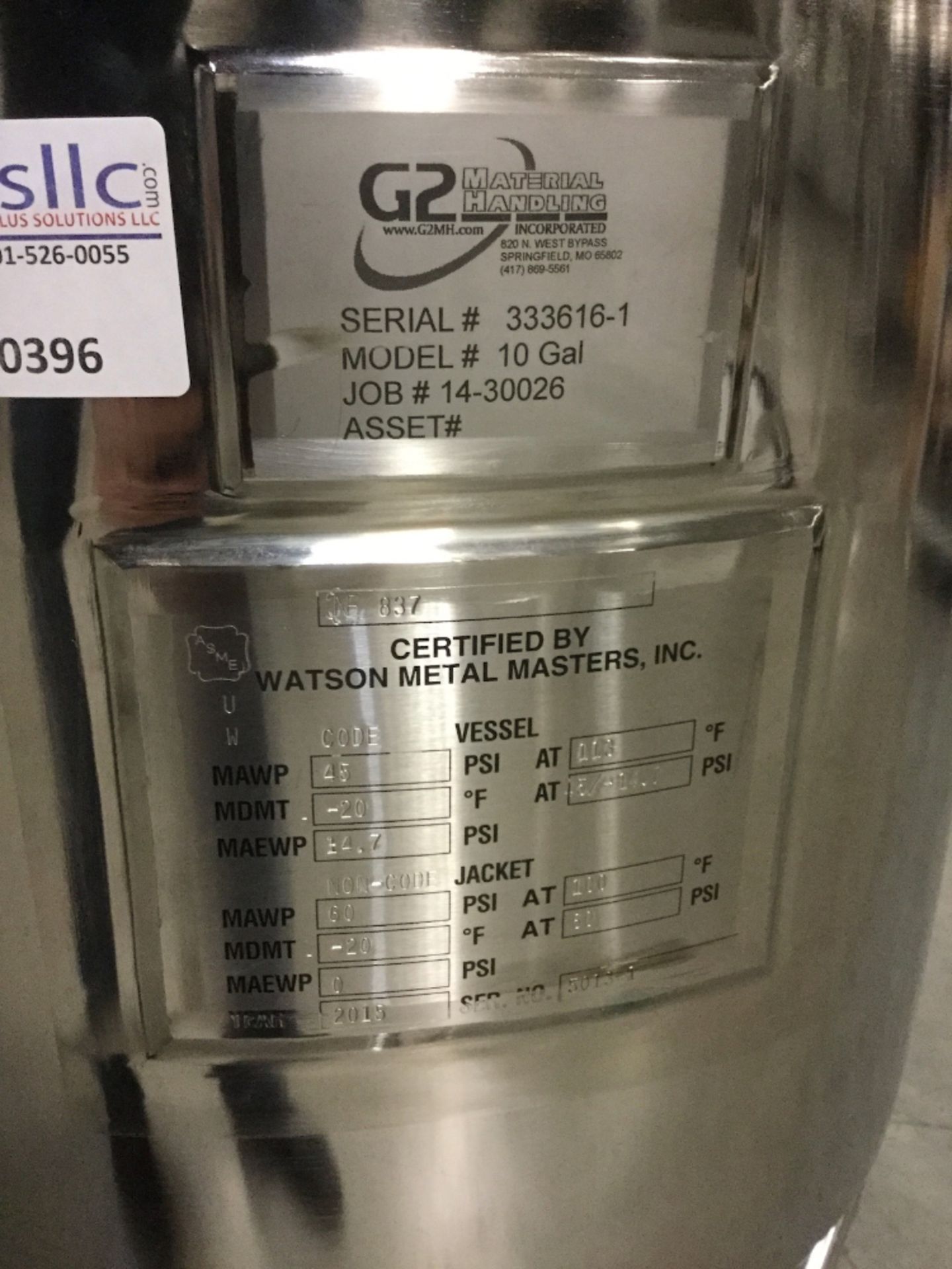 G2 Material Handling 10 Gallon Stainless Steel Vessel - Image 2 of 3