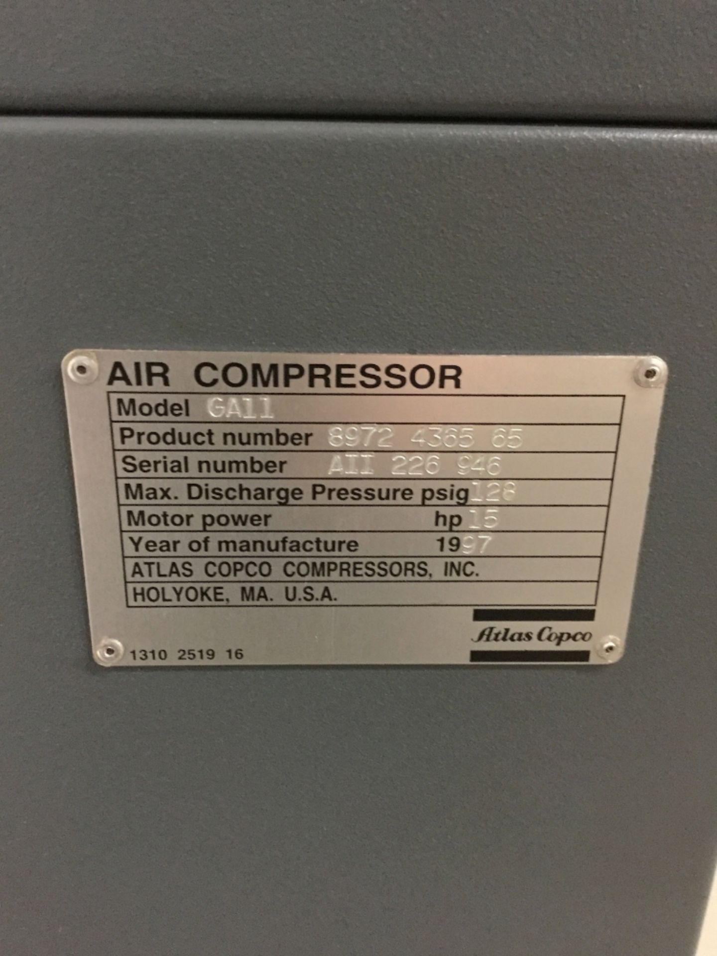 Atlas Copco GA11 Air Compressor - Image 2 of 2