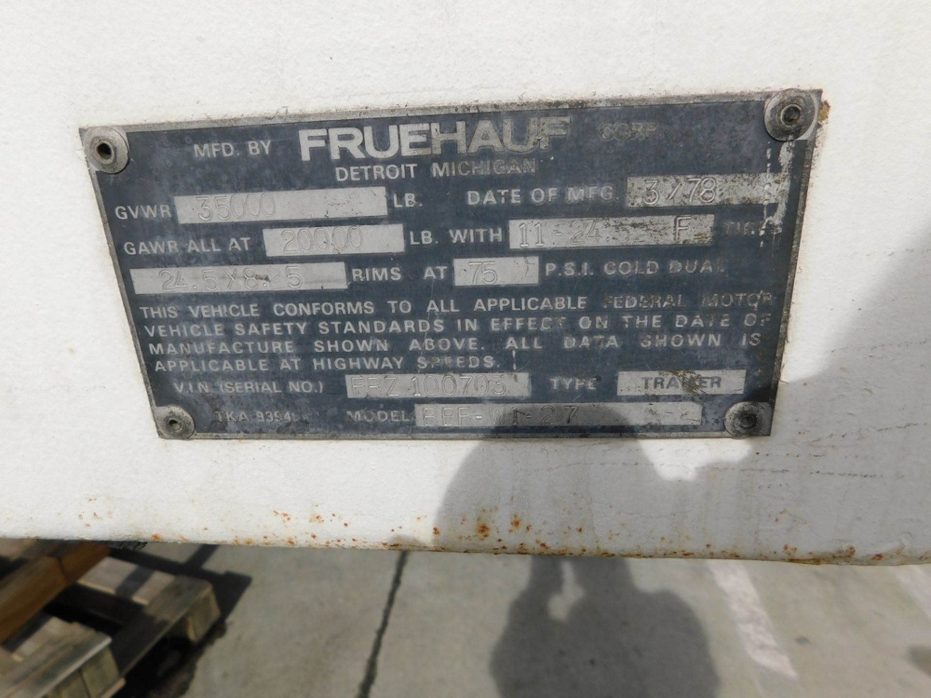 1978 Fruehauf 28' Van Trailer mod. BBF-W1-27, - Image 3 of 3