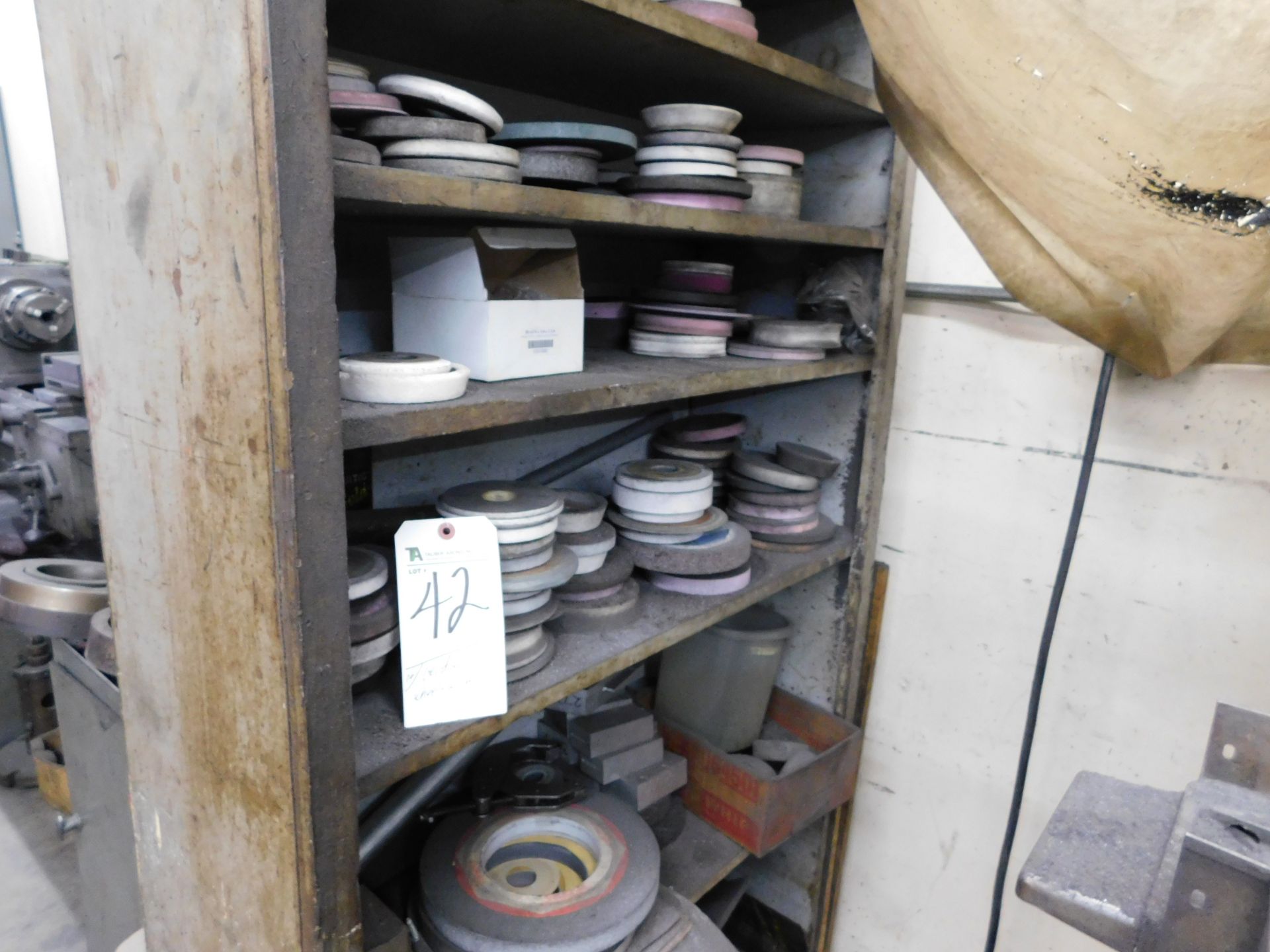 (Lot) Grinding Wheels w/ Shelf