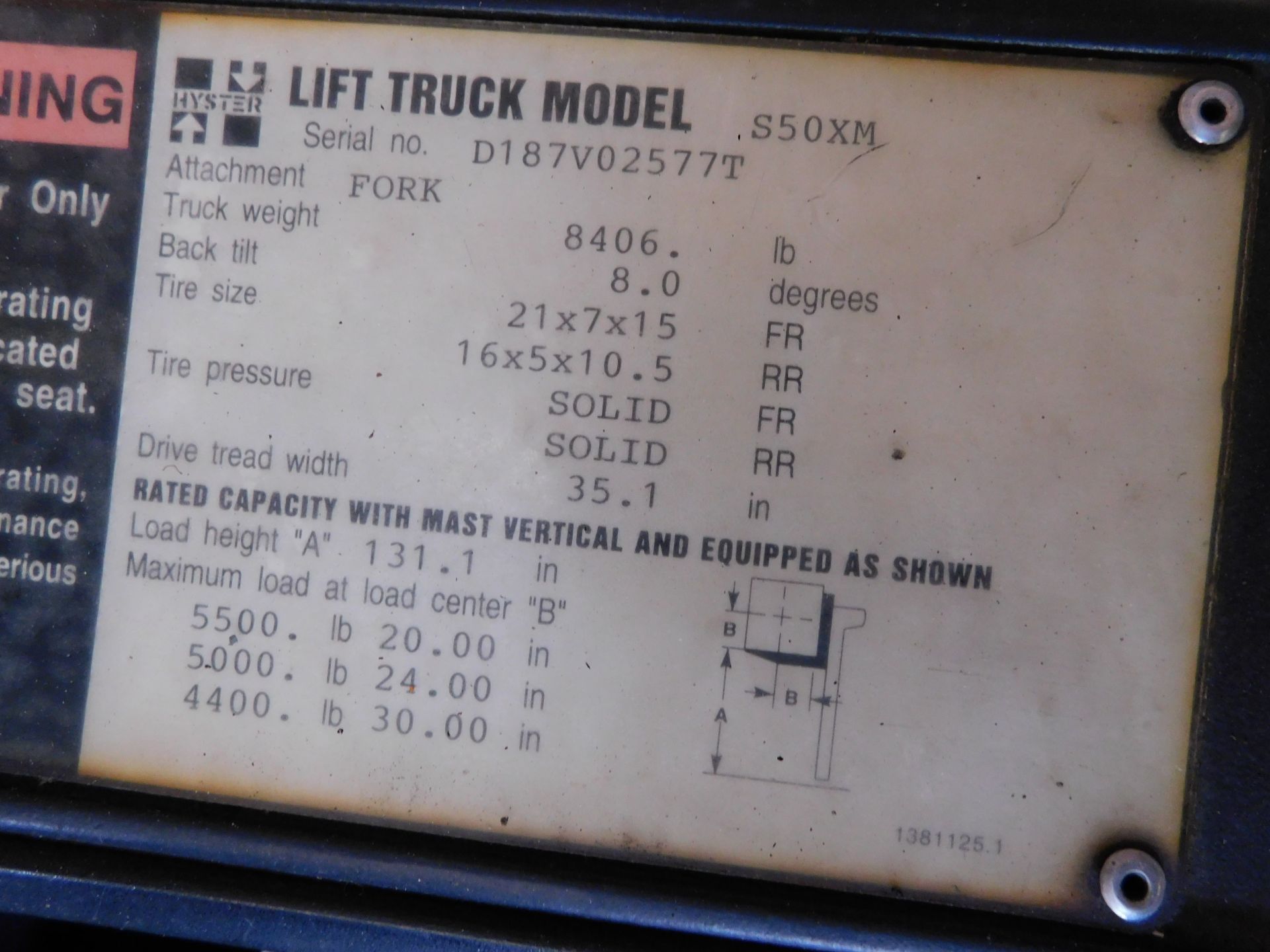 Hyster mod. 550XM, 5000lb. Cap. Forklift, - Image 3 of 3