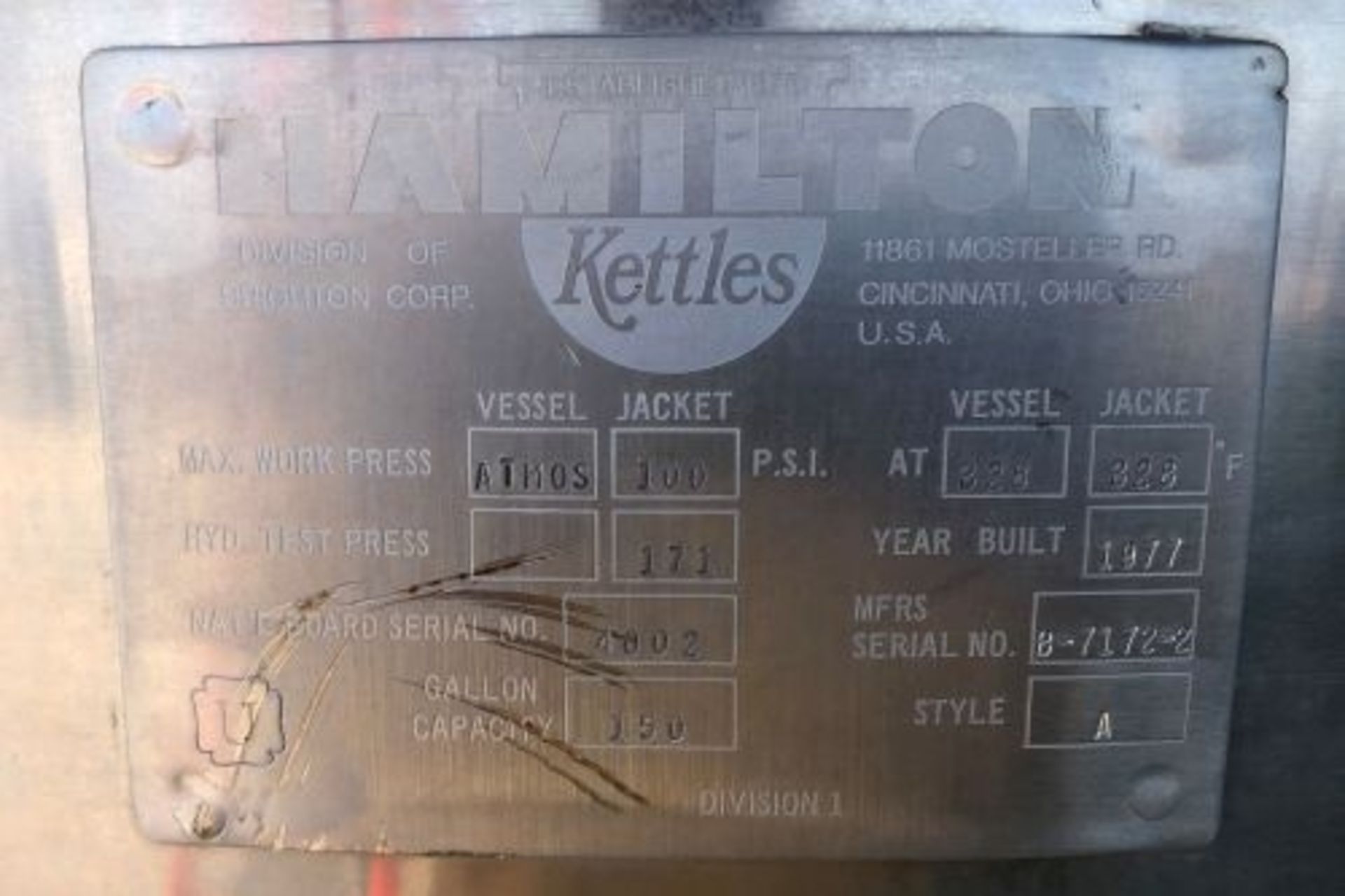 150 gallon Hamilton stainless steel steam jacketed kettle - Image 6 of 7