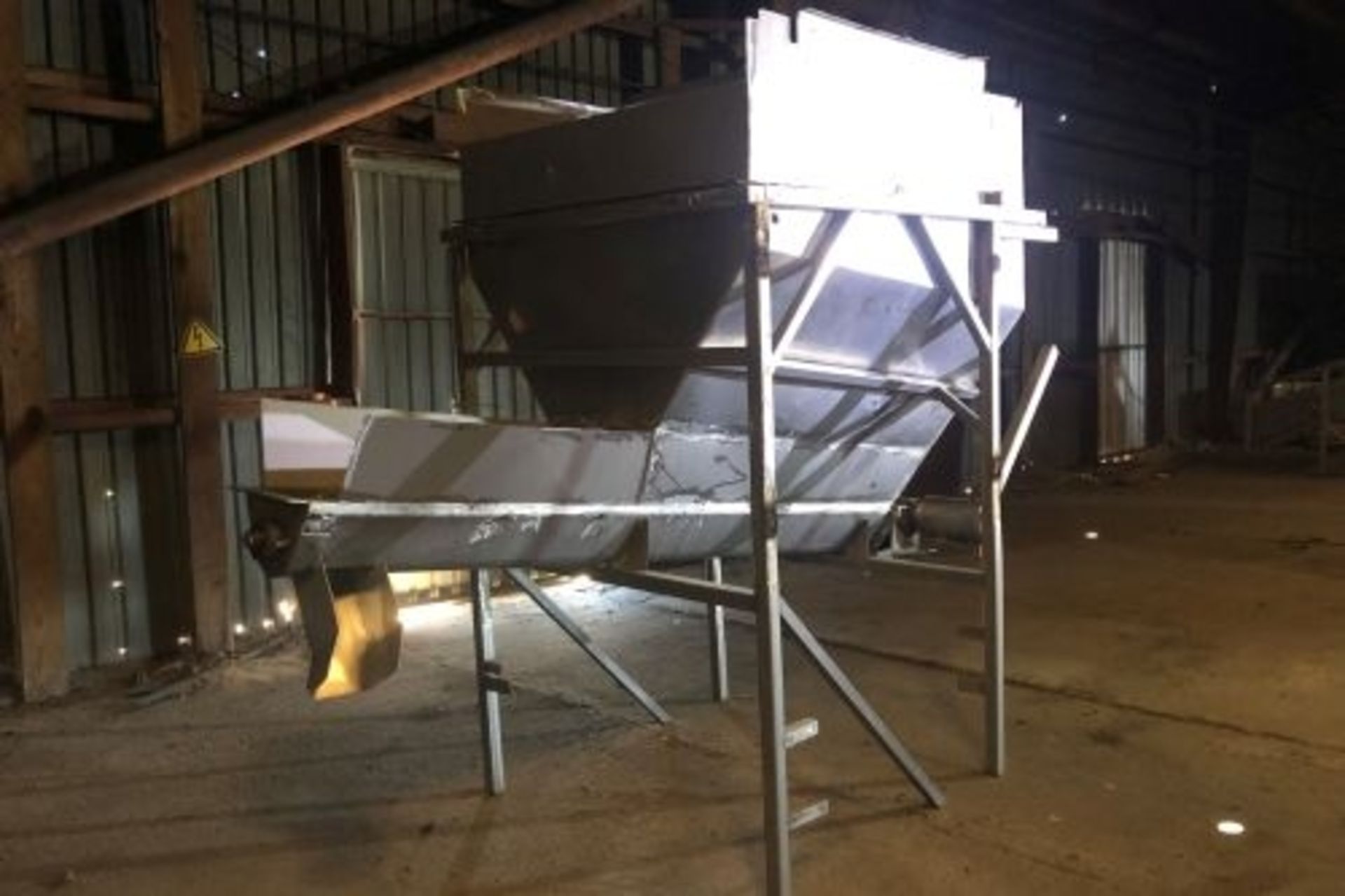 6” diameter x 10’ long stainless steel screw conveyor with hopper