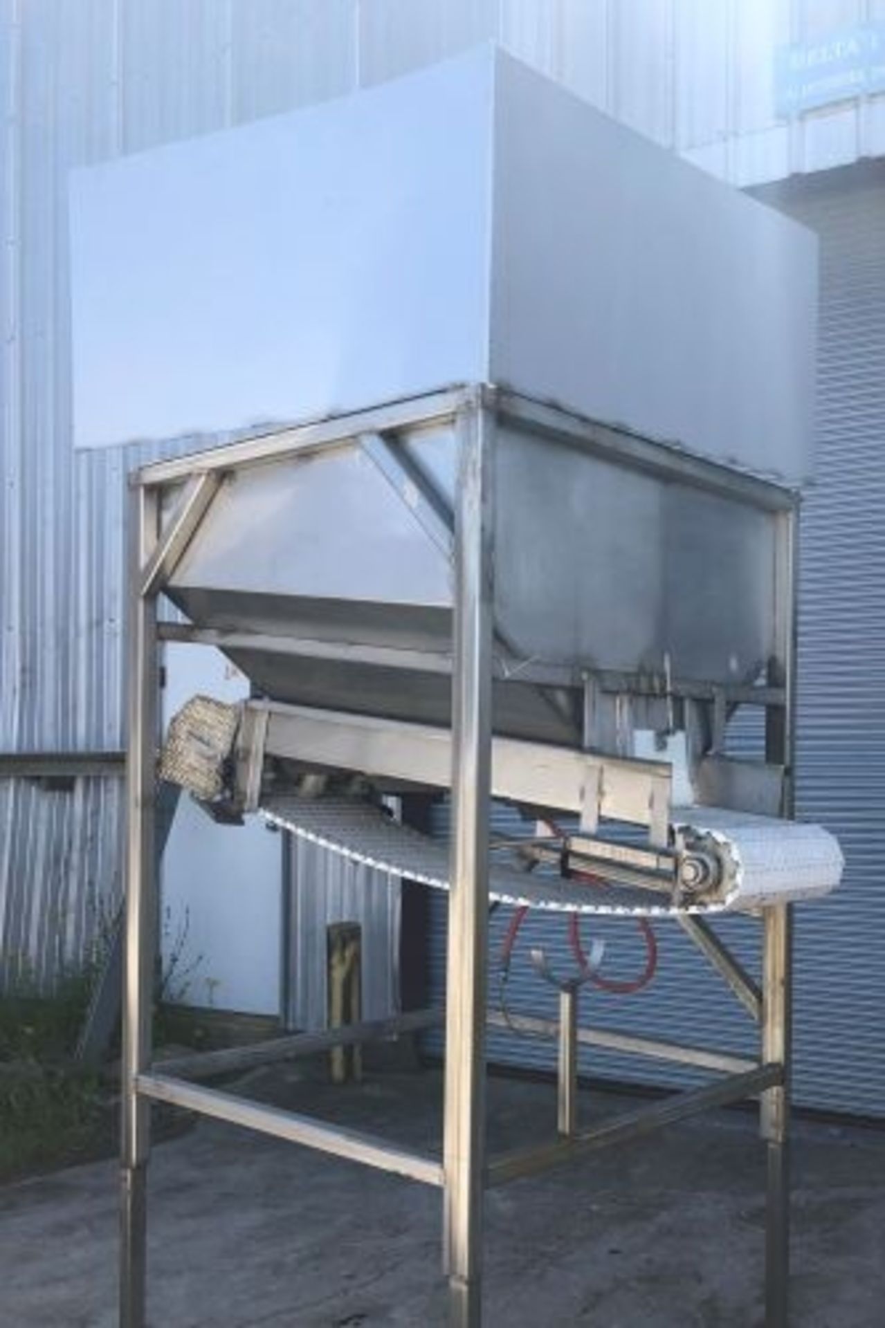 18" wide x 72" long stainless steel conveyor and hopper