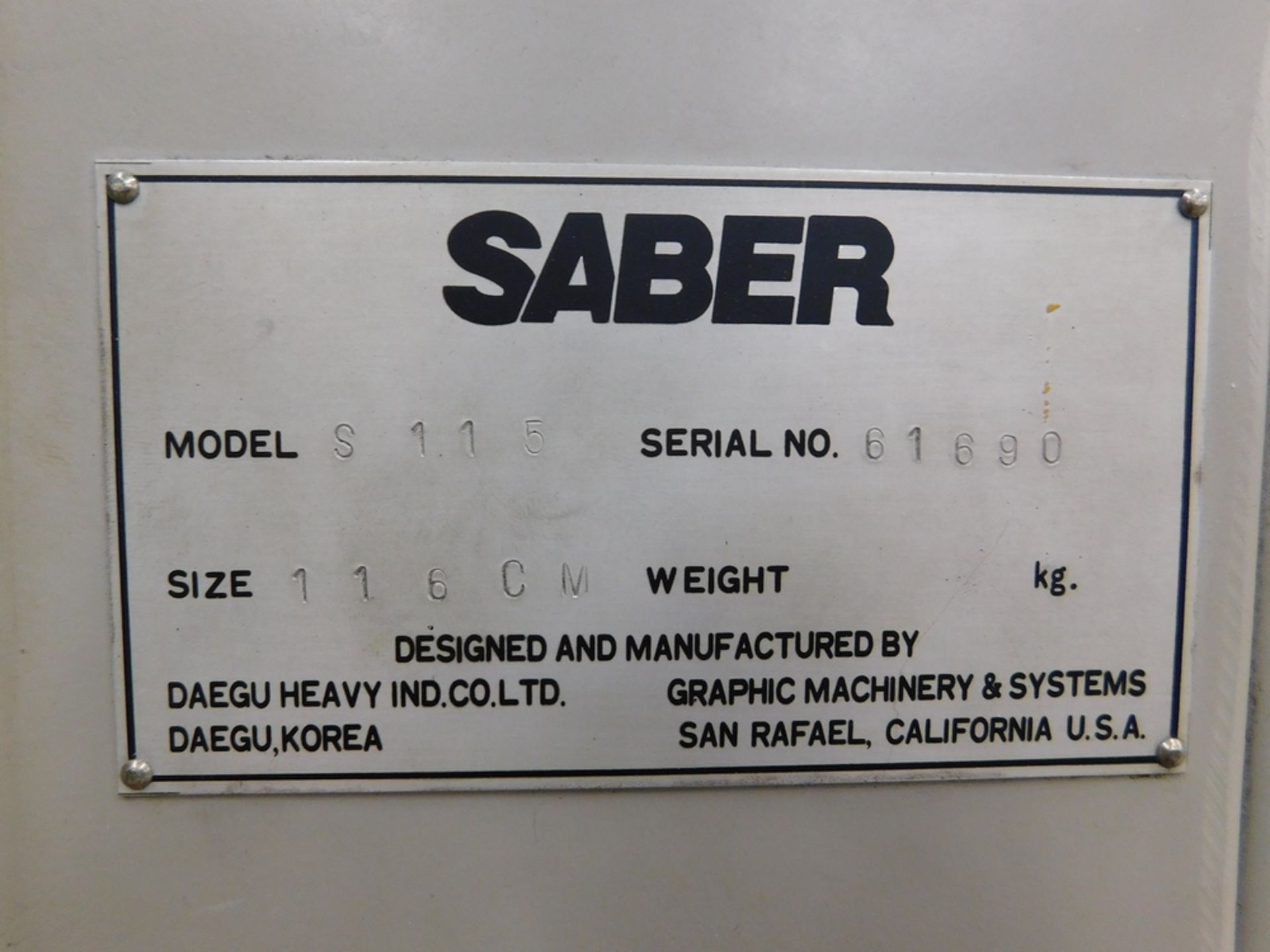 (1969) Saber mod. S115, 45" Prog. Cutter w/ Jogger; S/N 61690 - Image 6 of 6