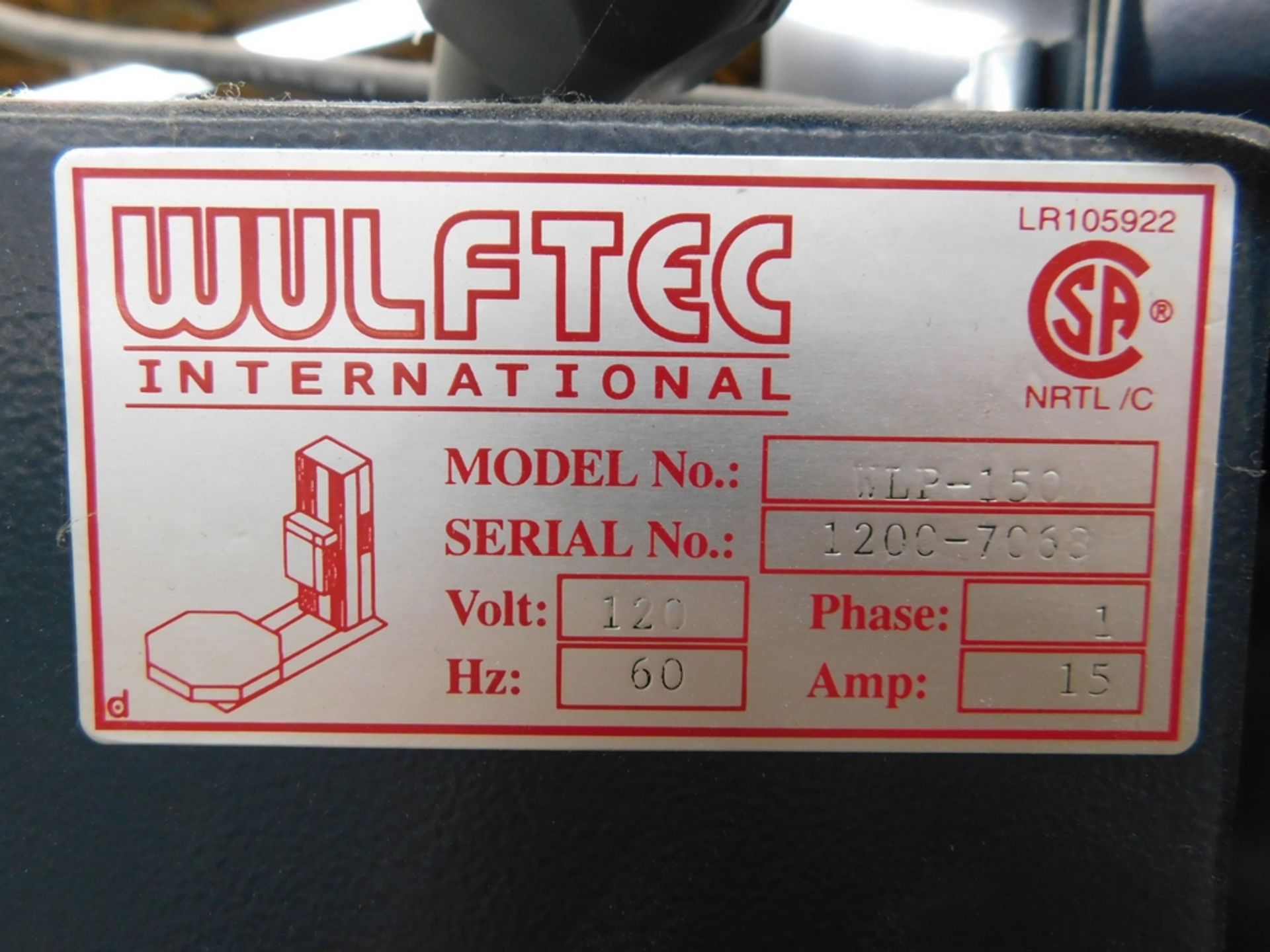 Wulftec mod. WLP-150 Auto. Pallet Wrapper S/N 1200-7068 - Image 6 of 6