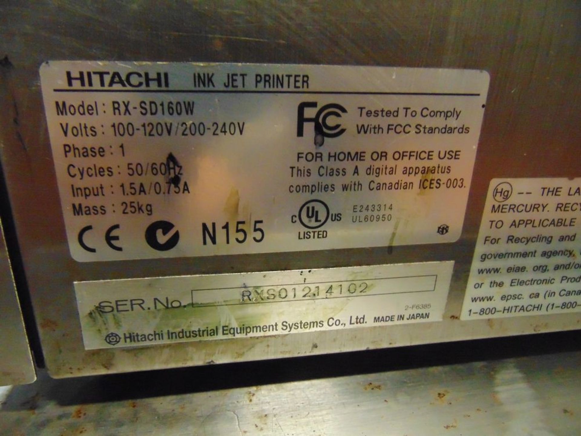 Hitachi mod. RX-SD160W Ink Jet Printer w/ Cart; S/N 4102 - Image 2 of 2