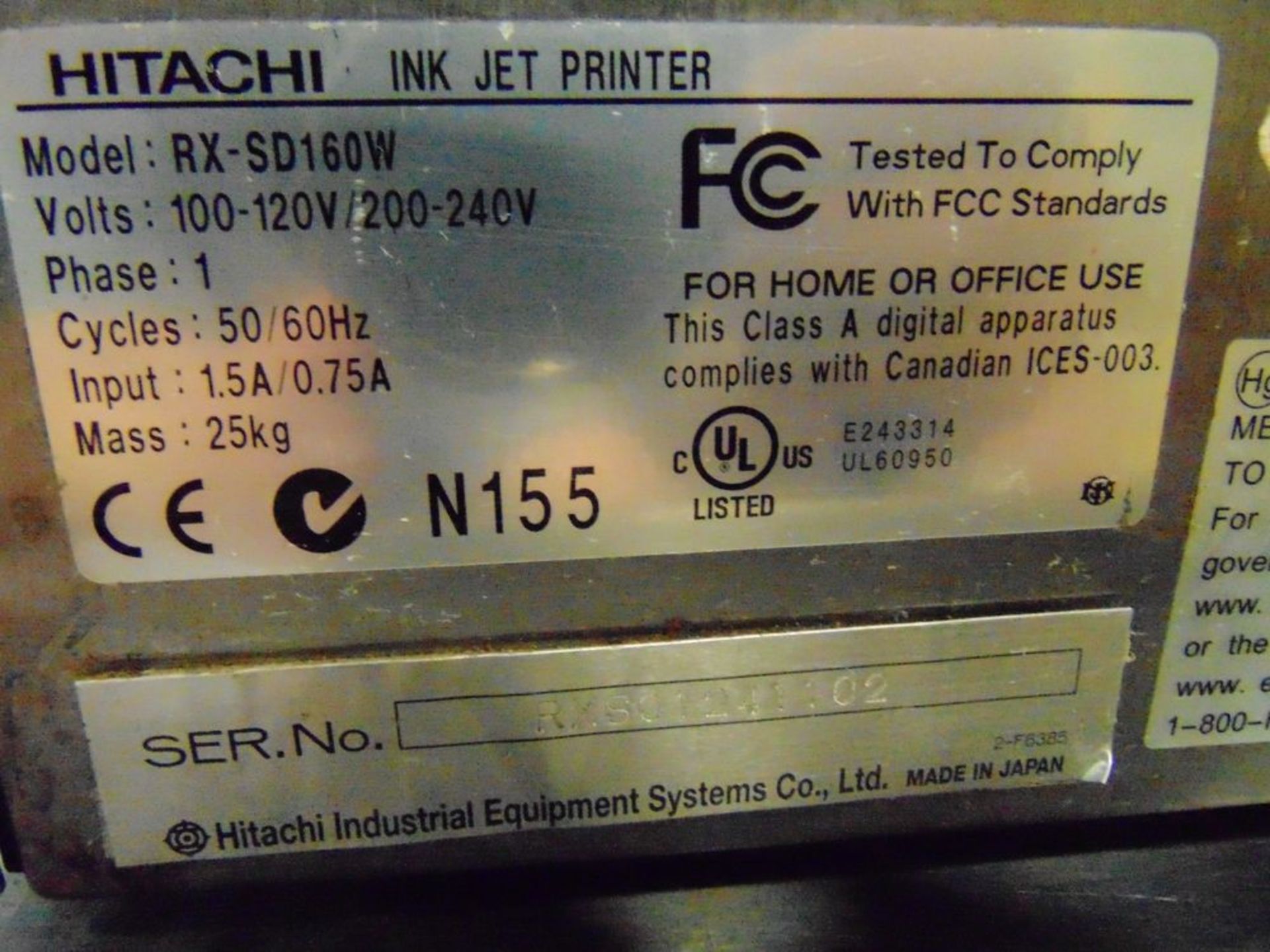 Hitachi mod. RX-SD160W Ink Jet Printer w/ Cart; S/N 1102 - Image 2 of 2