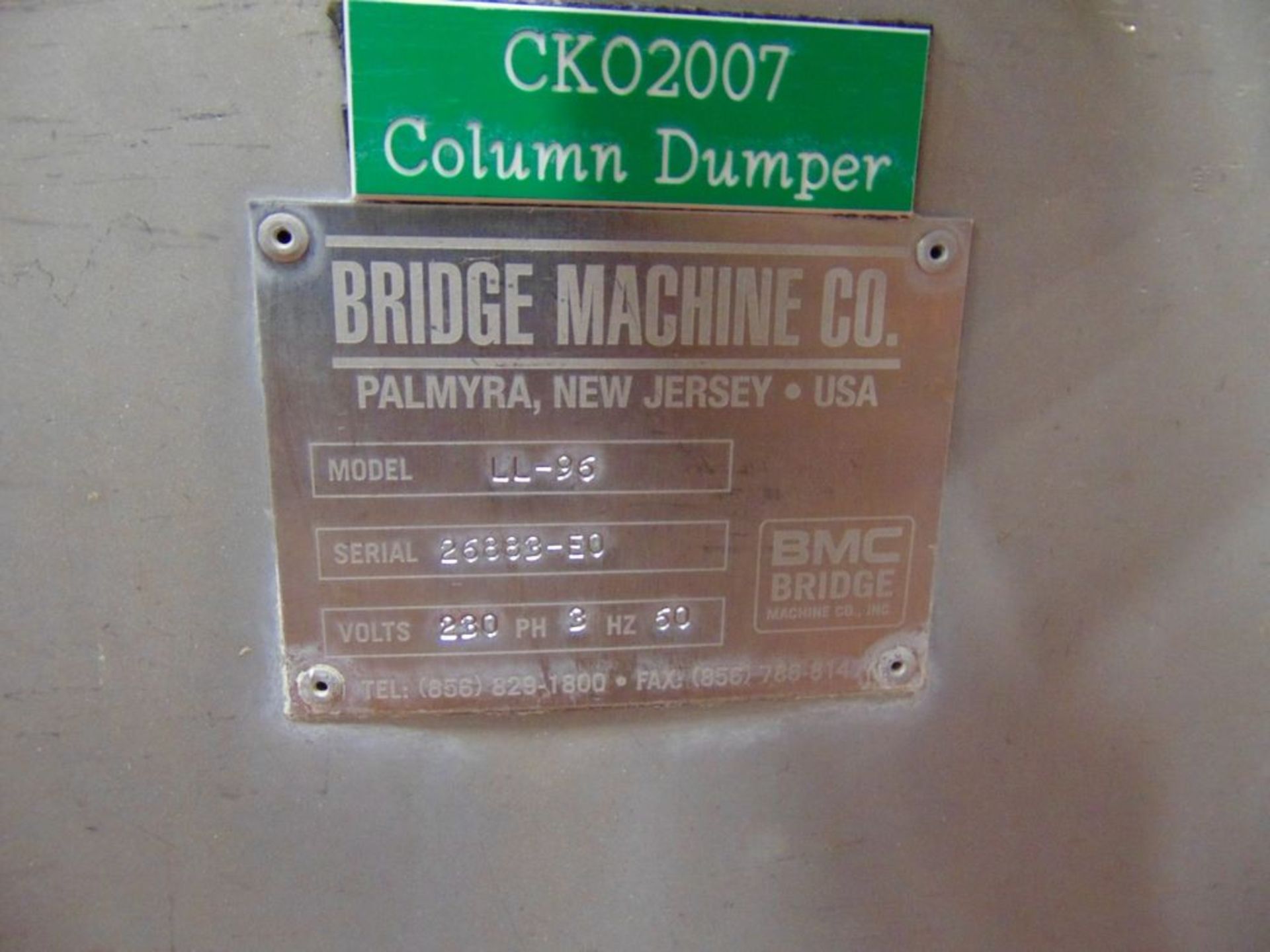 Bridge mod. LL-96, S.S. Column Tote Dumper, 800lb. Cap. - Image 2 of 2