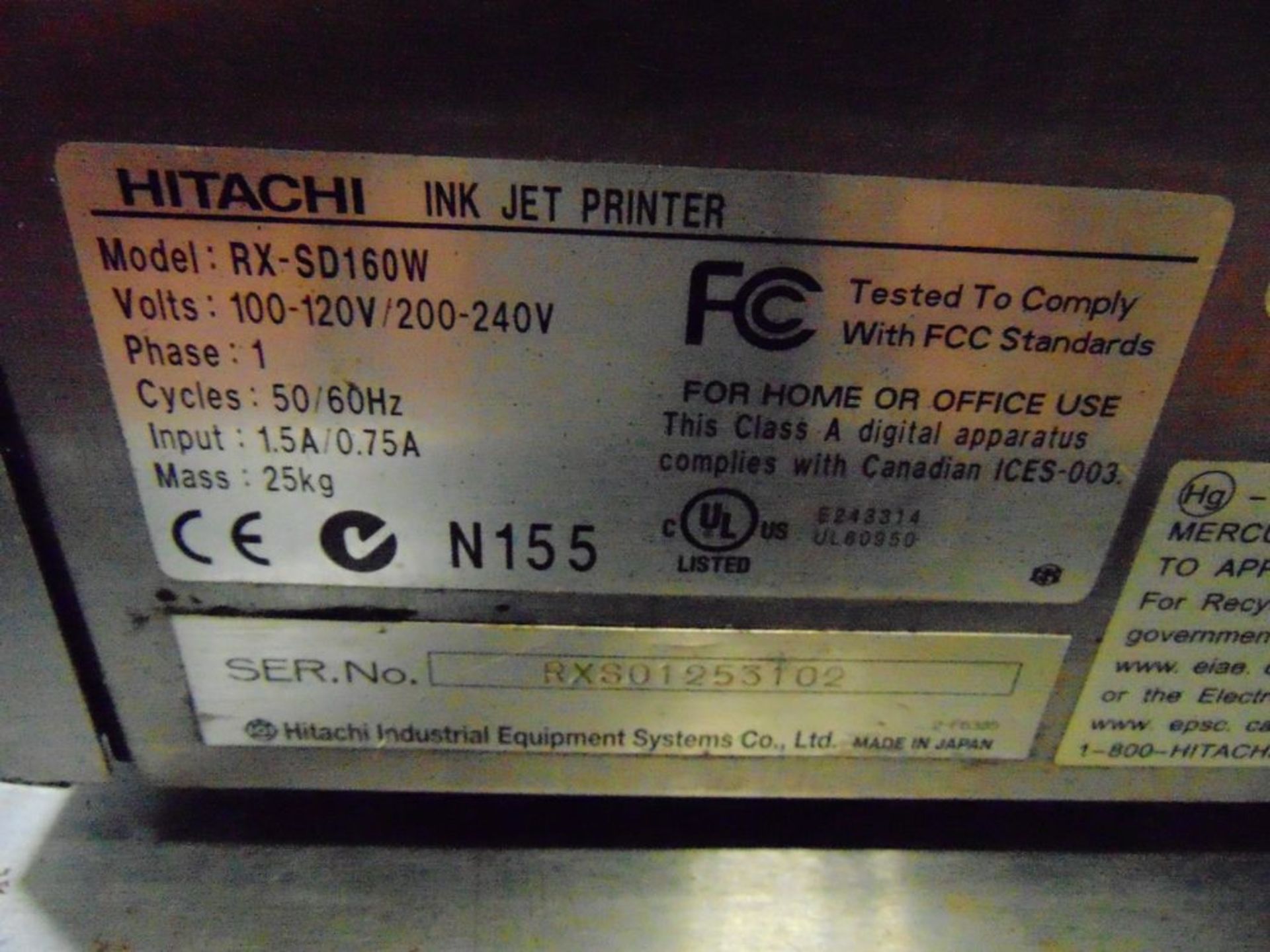 Hitachi mod. RX-SD160W Ink Jet Printer w/ Cart; S/N 3102 - Image 2 of 2