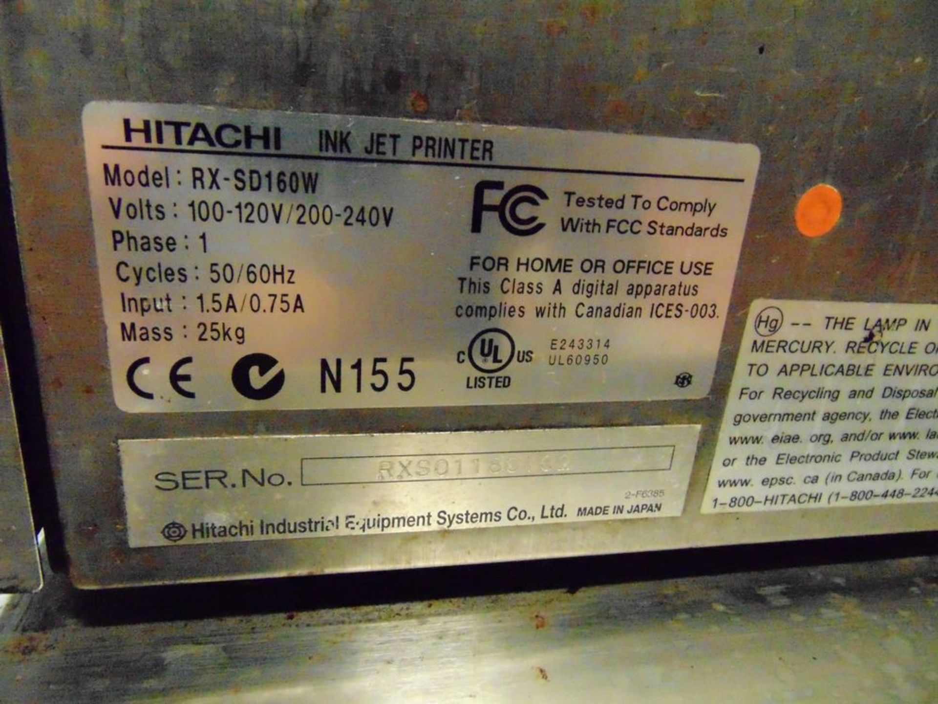 Hitachi mod. RX-SD160W Ink Jet Printer w/ Cart; S/N 0102 - Image 2 of 2