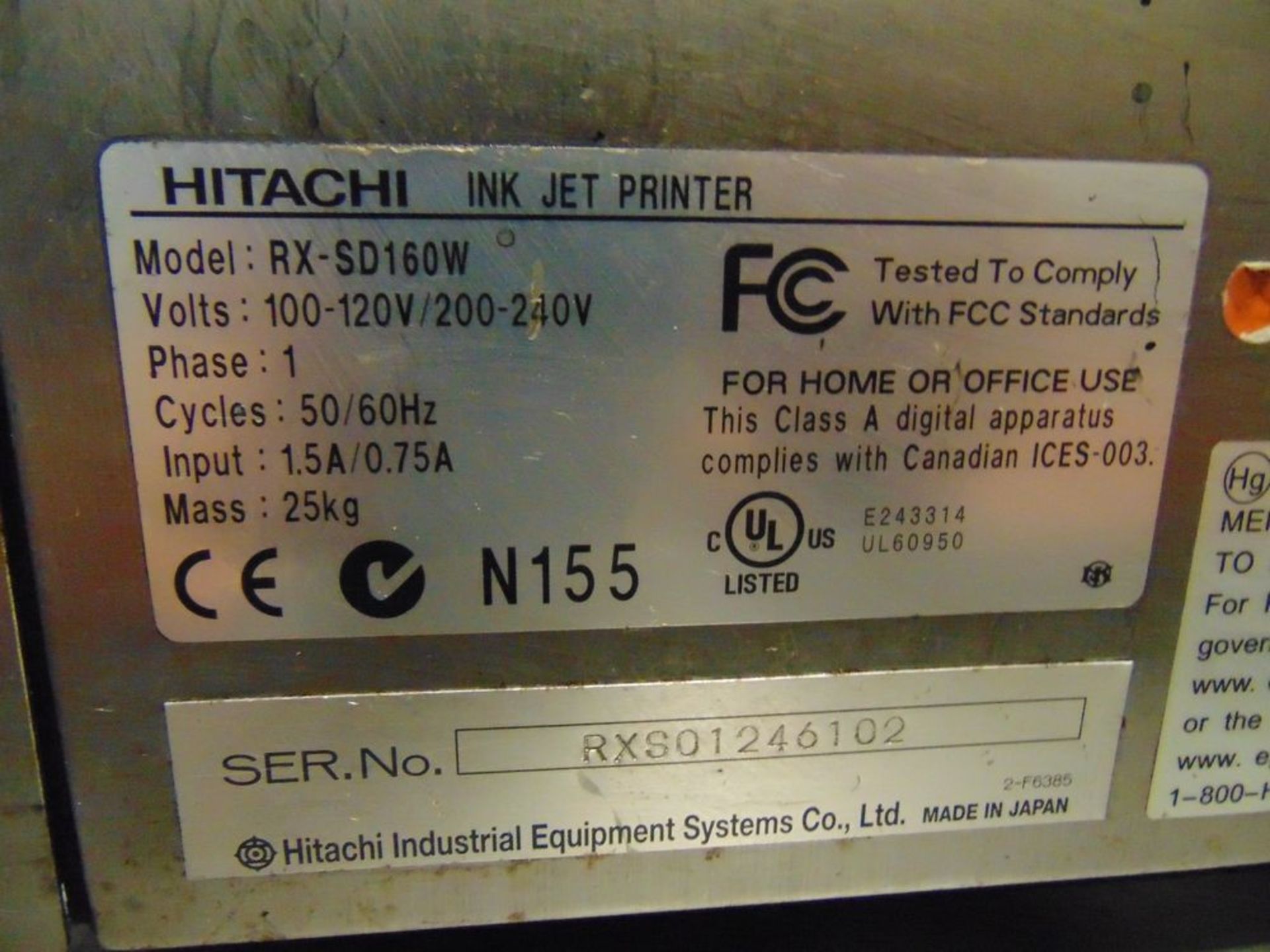 Hitachi mod. RX-SD160W Ink Jet Printer w/ Cart; S/N 6102 - Image 2 of 2