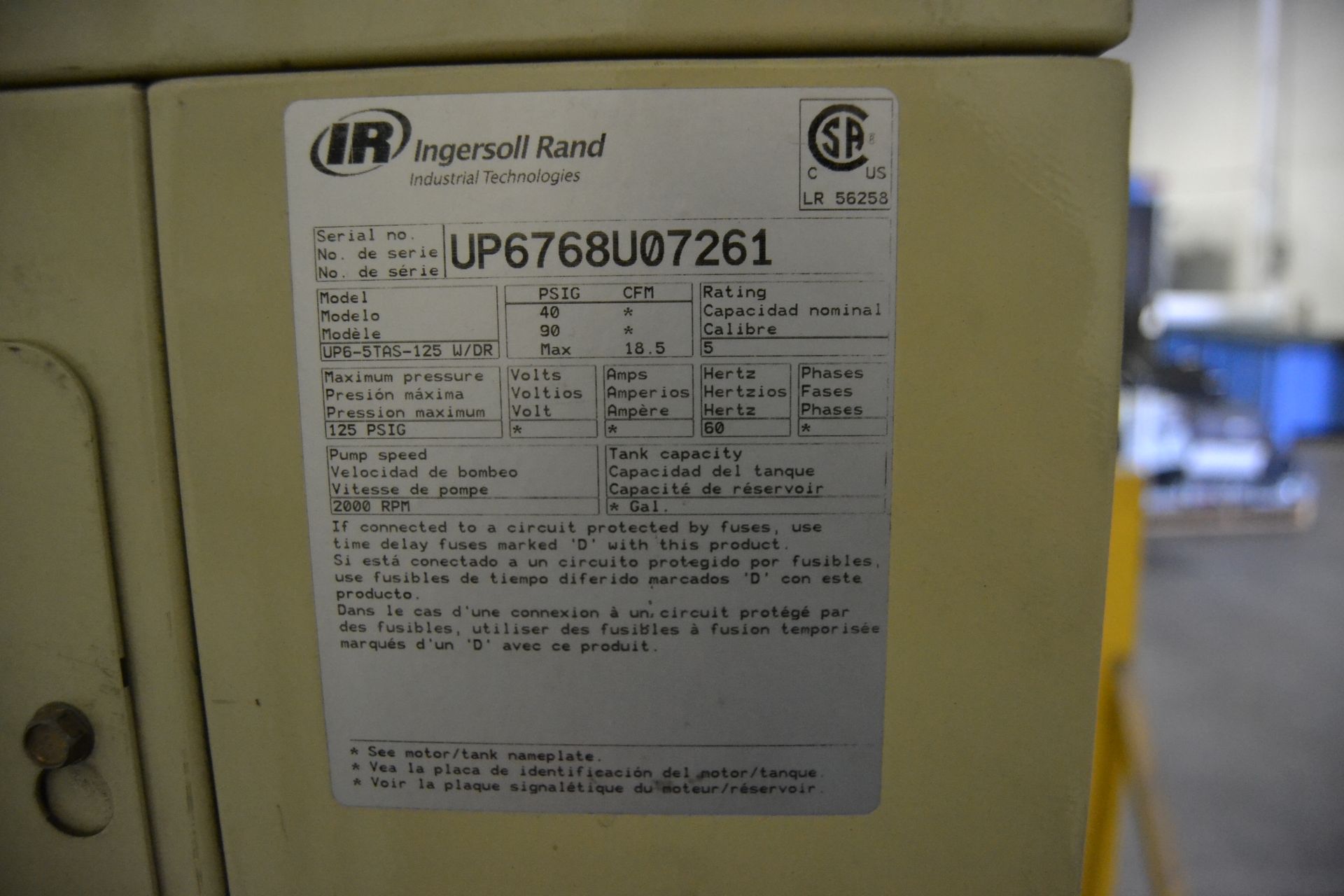 IR mod. UP6-STAS-125 w/ DR Rotary Screw Air Compressor, 15hp; S/N UP6768U07261 - Image 2 of 2