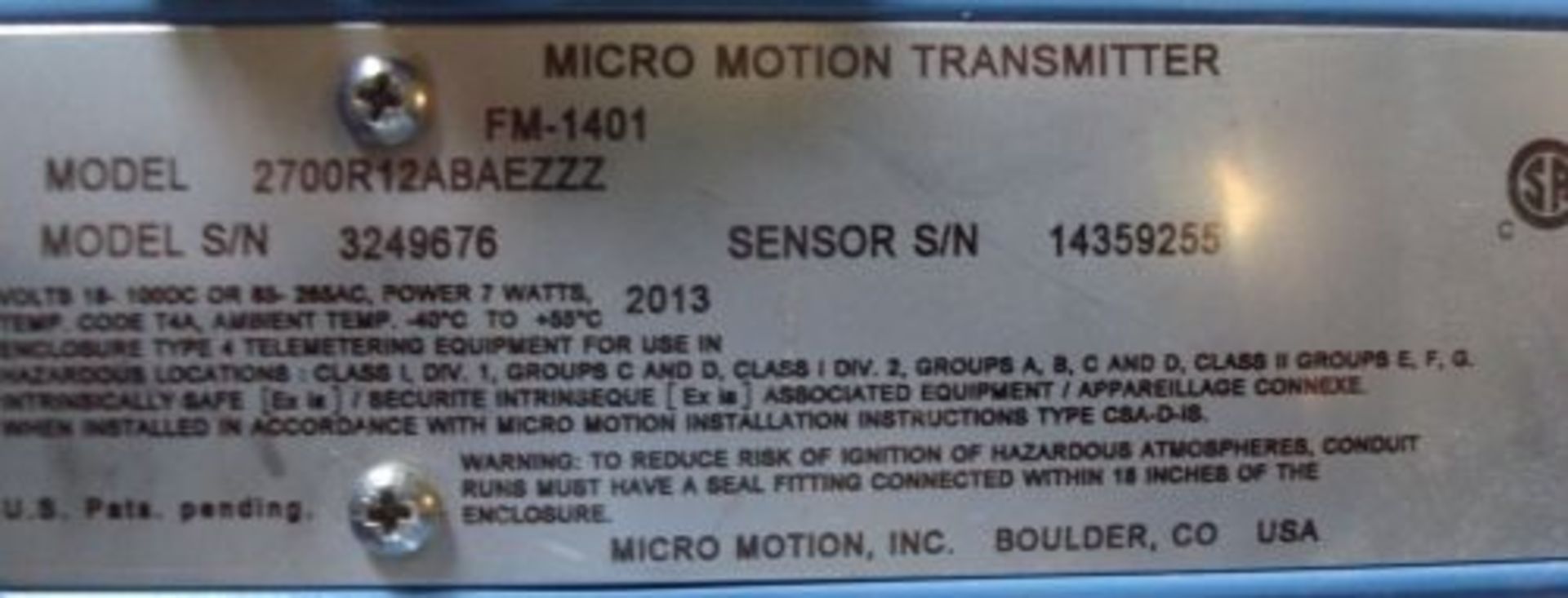 Micro Motion model F050S113SRAUEZZZZ flow meter - Image 7 of 7