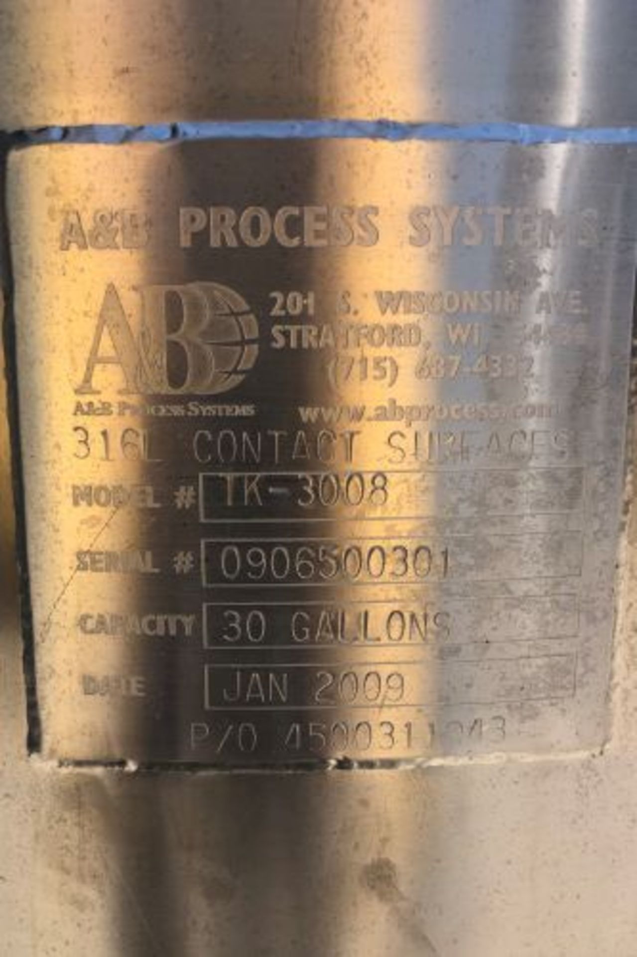 30 gallon A & B Process Systems stainless steel tank - Image 4 of 5