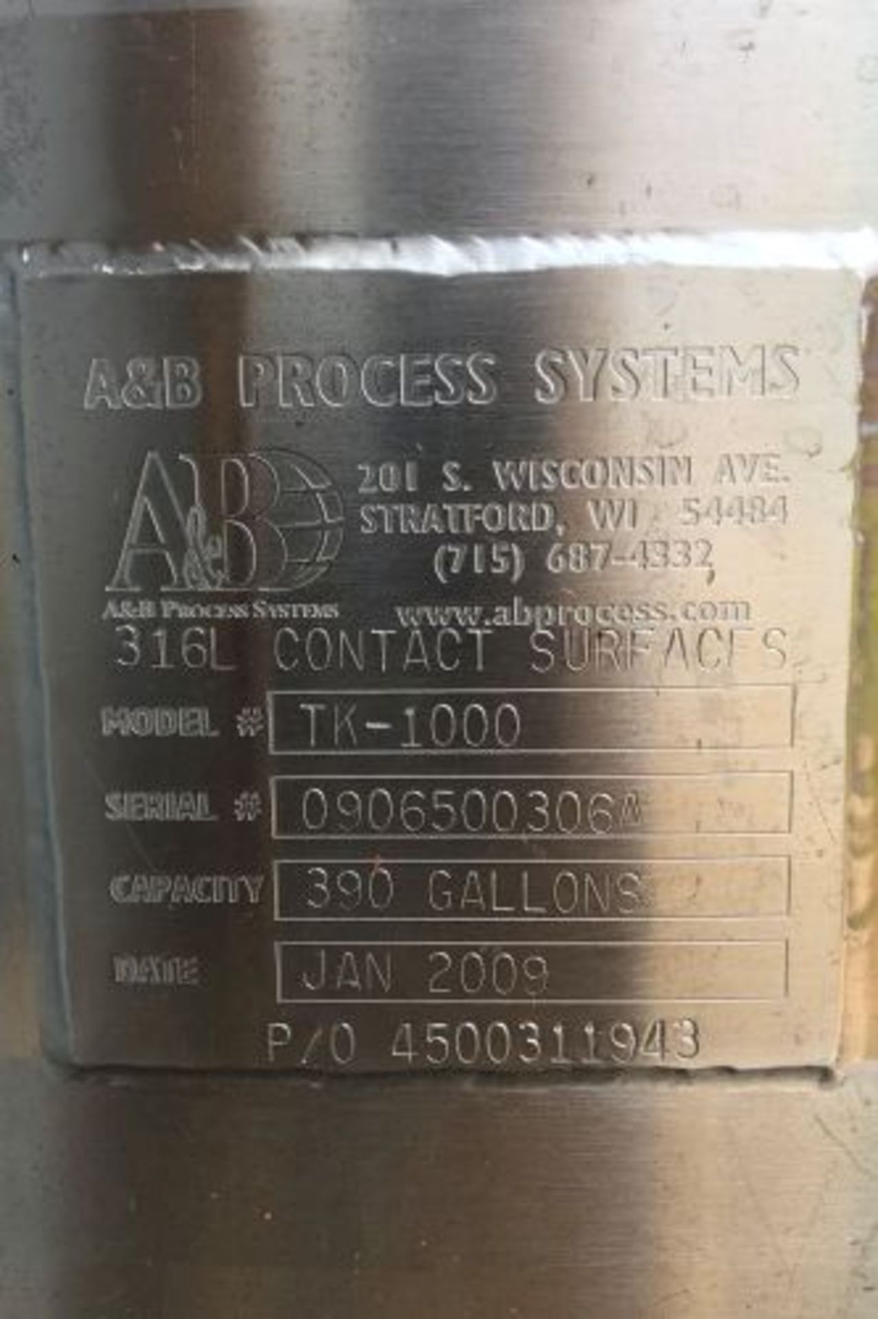 390 gallon A & B Process Systems stainless steel mix tank - Image 5 of 6